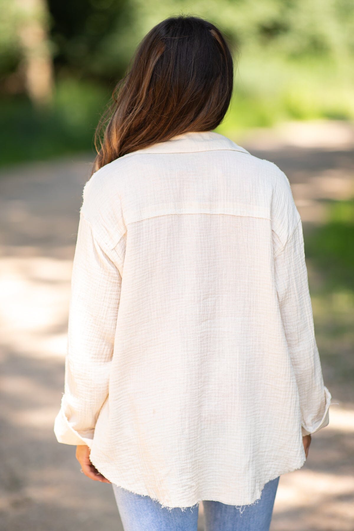 Beige Gauze Textured Button Up Top - Filly Flair