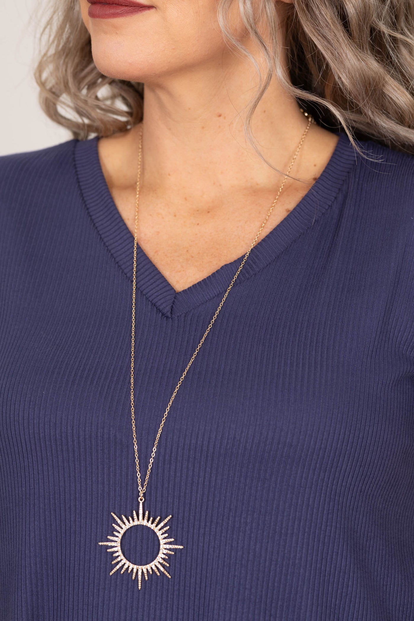 Gold Crystal Sunburst Long Necklace