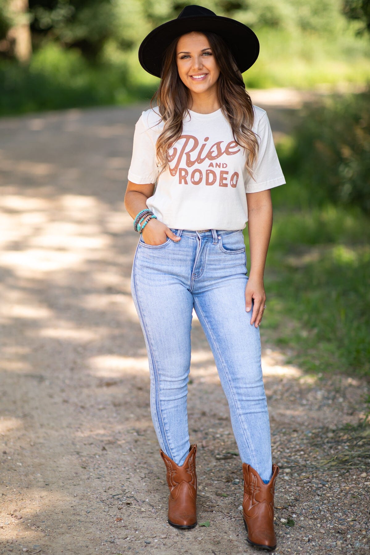 Ivory and Rust Rise and Rodeo Graphic Tee - Filly Flair
