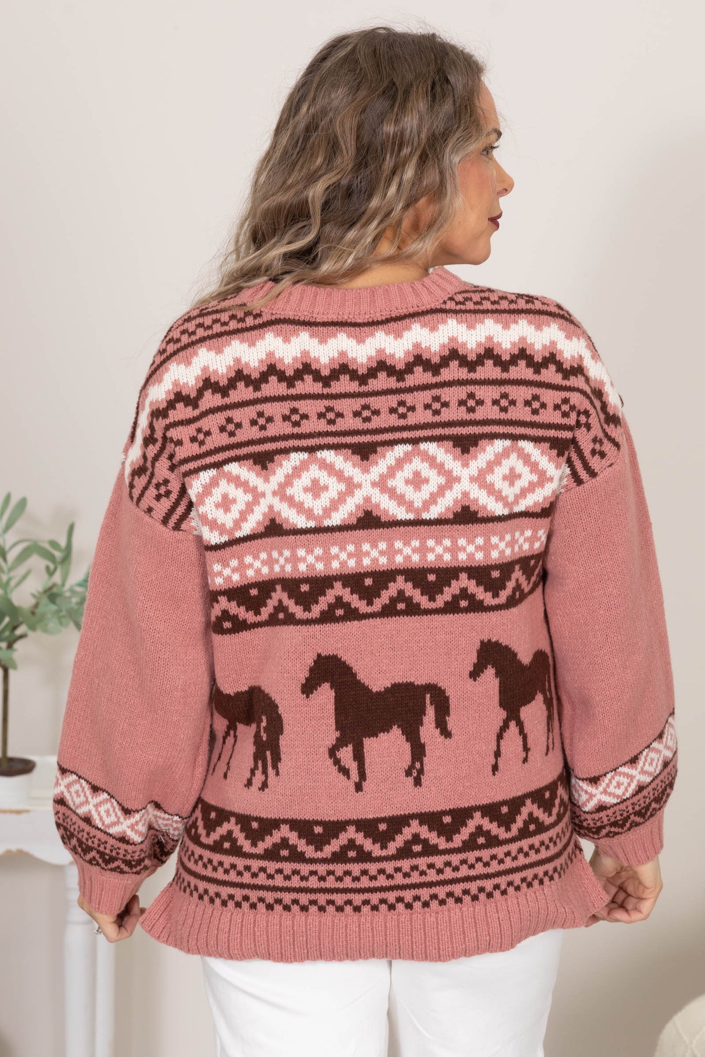 Dusty Rose Western Print Cozy Sweater