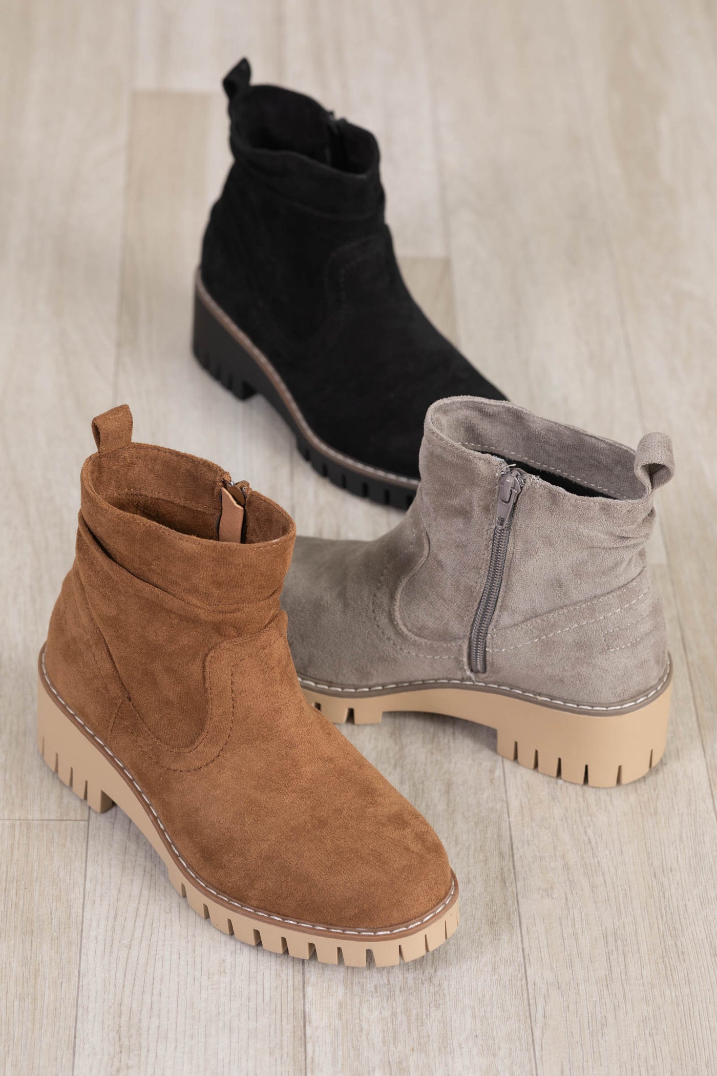 Micro Suede Lug Sole Boot With Slouch Detail
