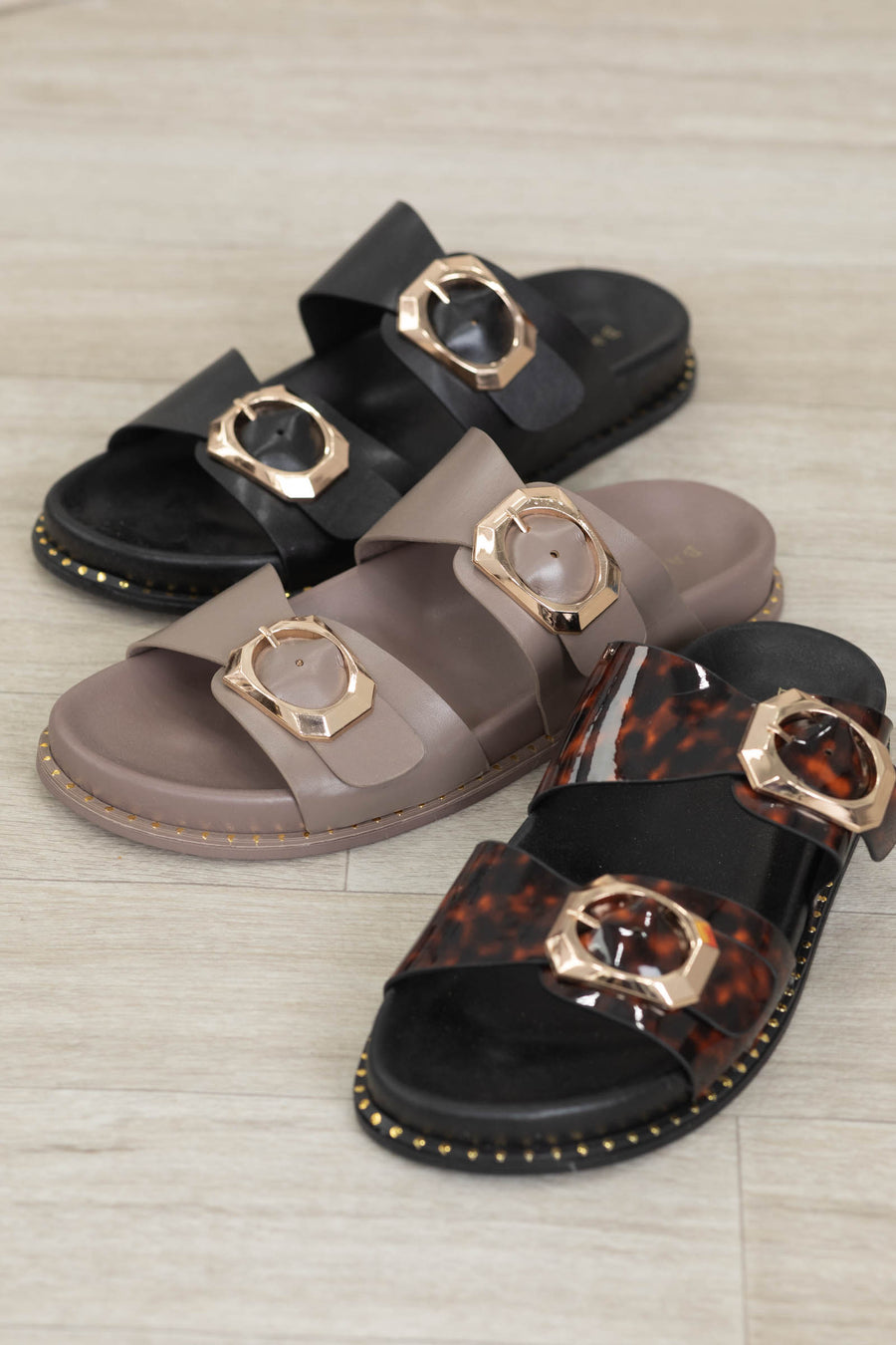 Double Buckle Strap Slide Sandals