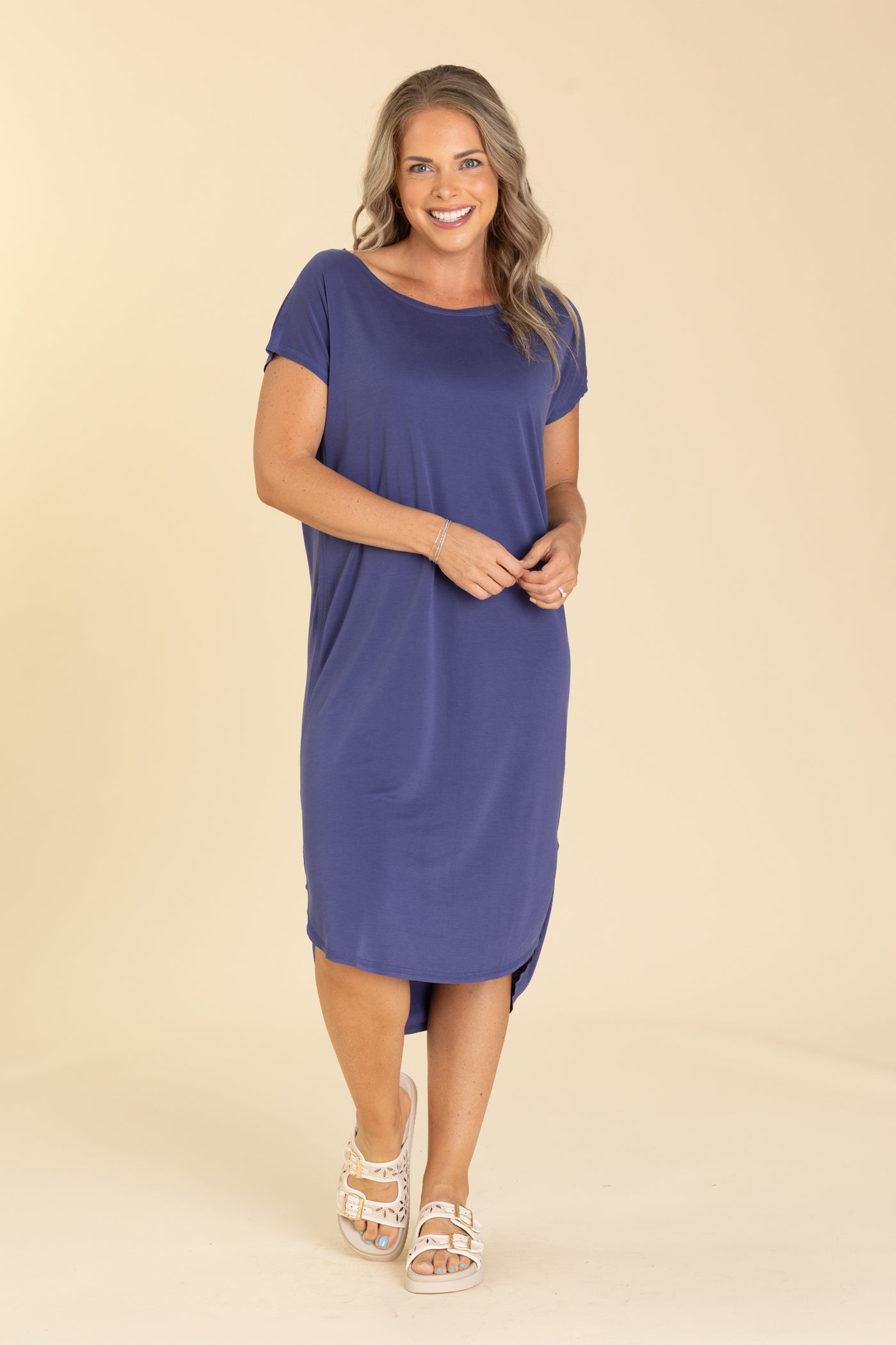 Tee Shirt Soft Knit High Low Round Hem Dress Tee Shirt Soft Knit High Low Round Hem Dress