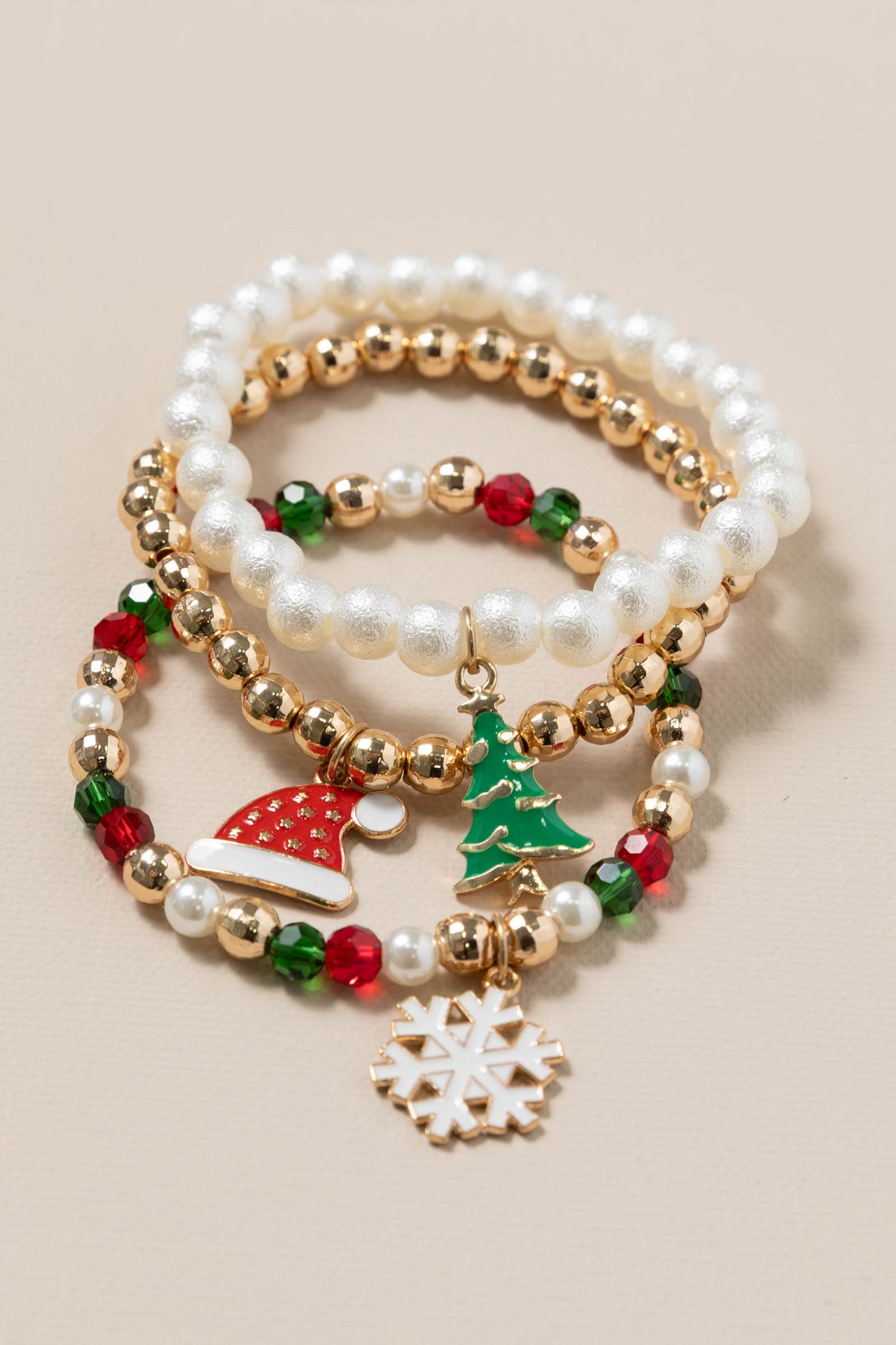 Three Stretch Bracelets with Christmas Charms