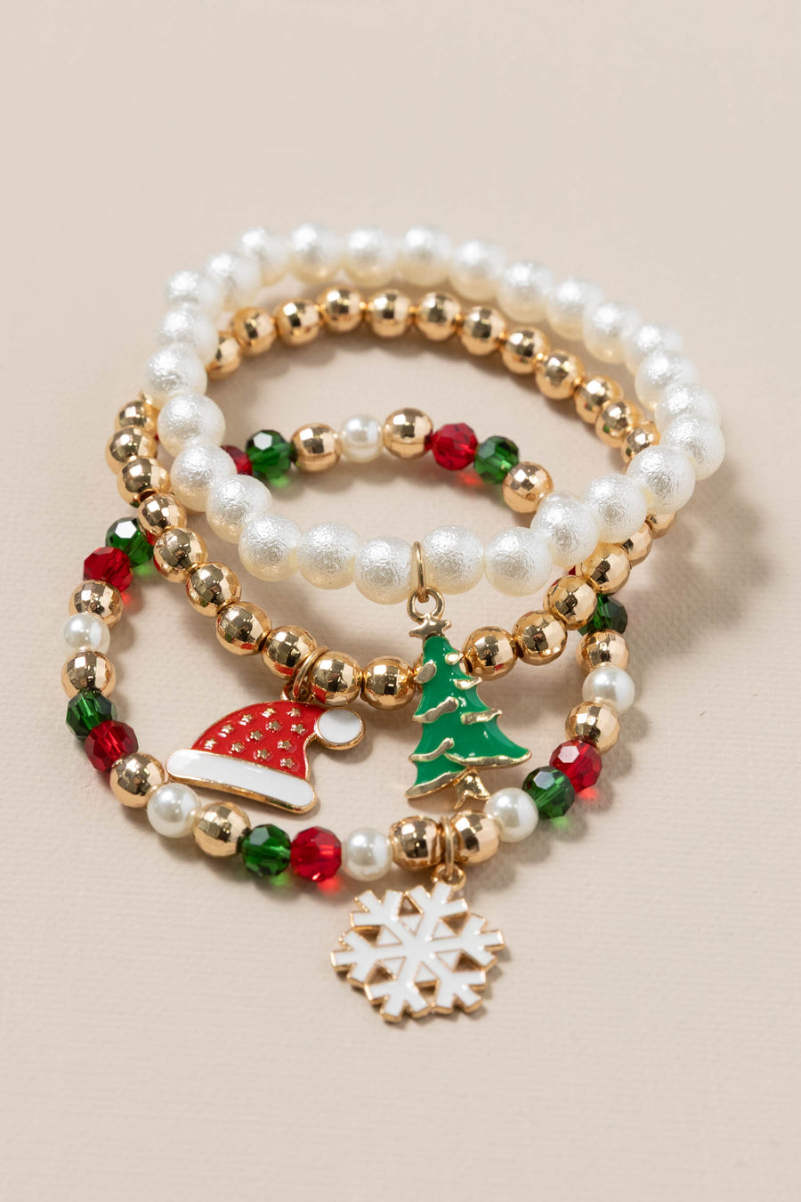 Three Stretch Bracelets with Christmas Charms