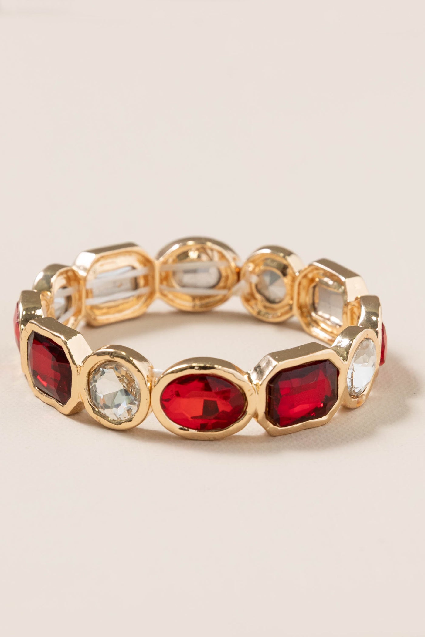 Gold Red and Clear Crystals Stretch Bracelet