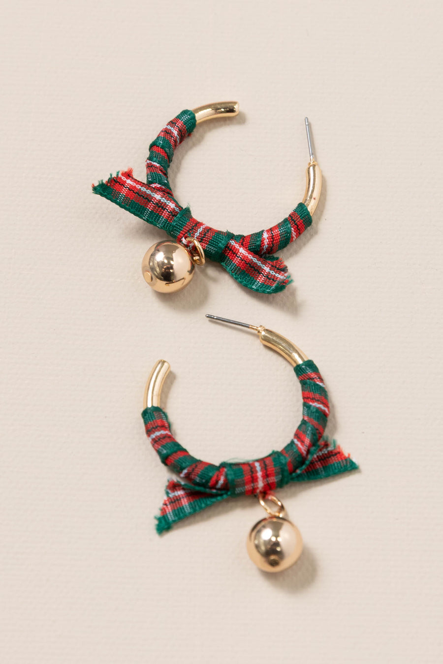 Christmas Gold Hoop Ribbon Earrings