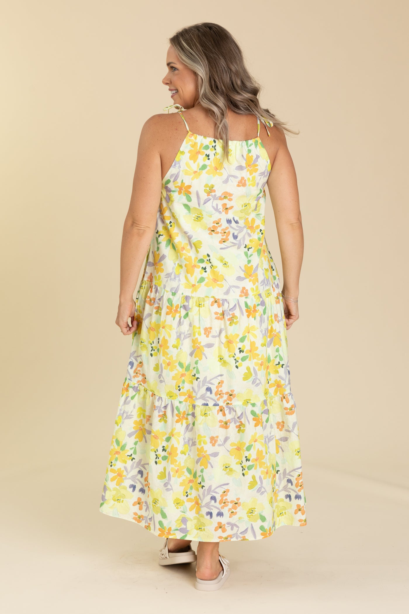 Yellow Floral Print Tiered Maxi Dress Yellow Floral Print Tiered Maxi Dress