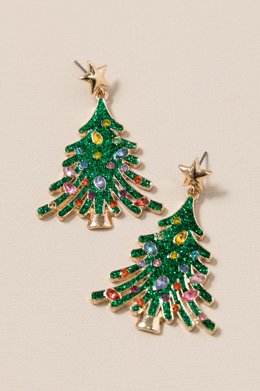 Green Enamel Christmas Tree Earrings