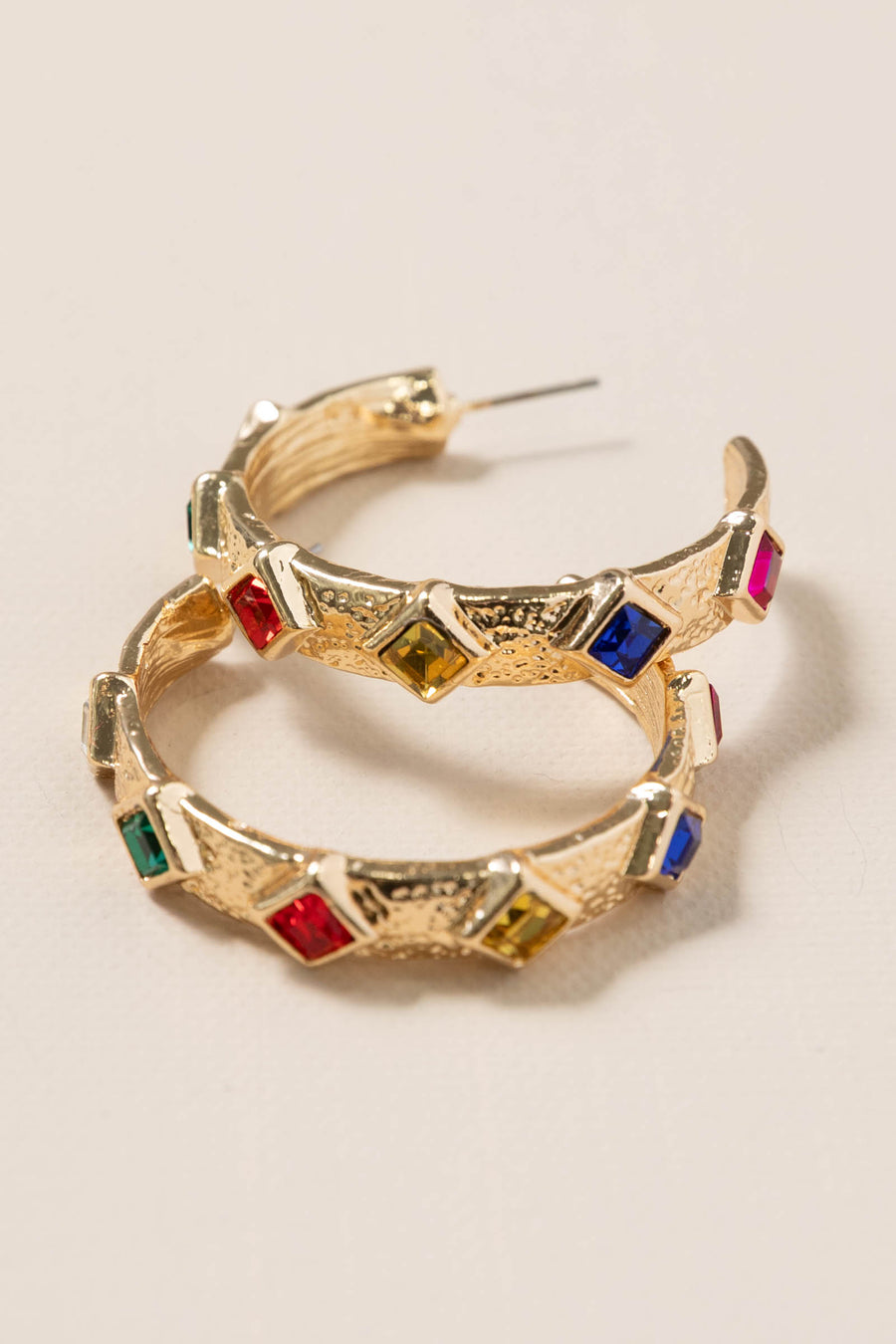 Gold Hoops with Multi Color Diamond Earrings