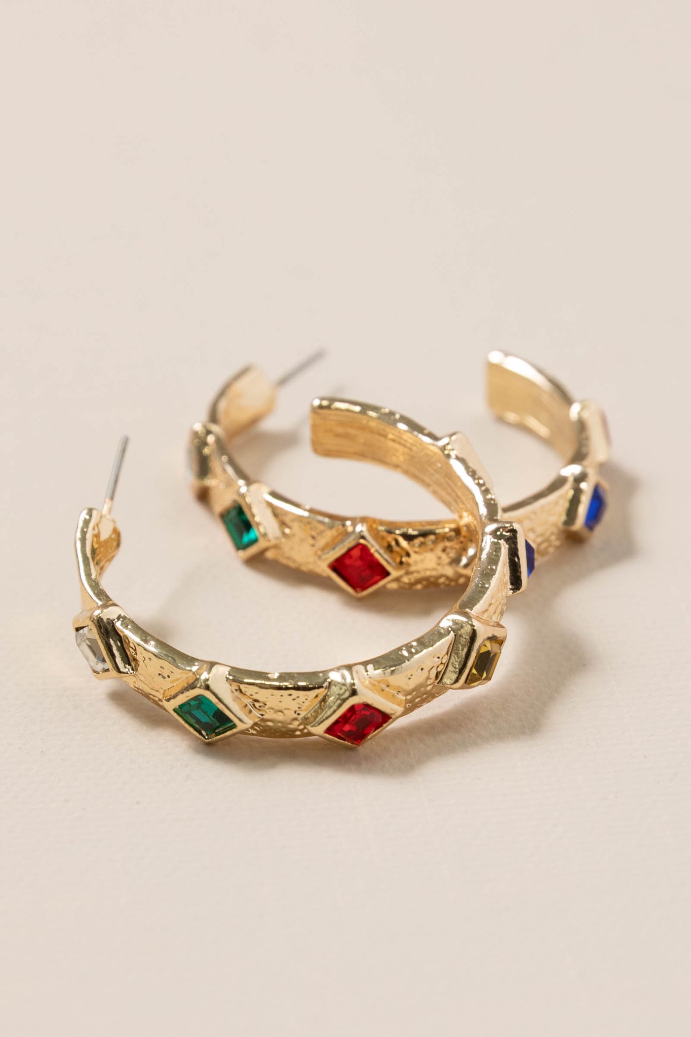 Gold Hoops with Multi Color Diamond Earrings