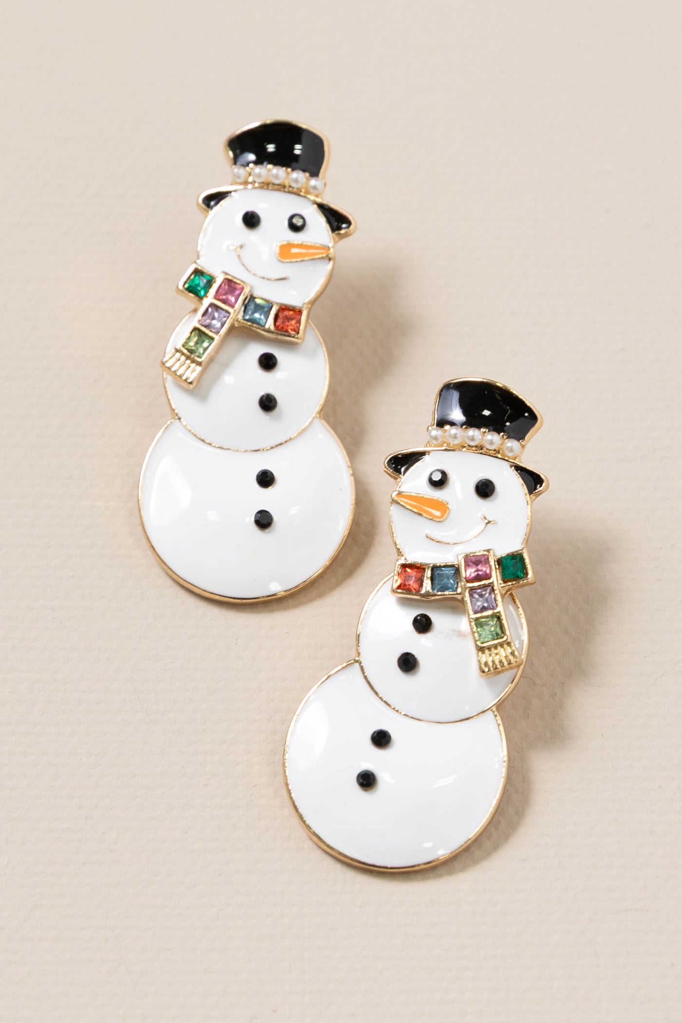 White Color Coated Metal Snowman Earrings