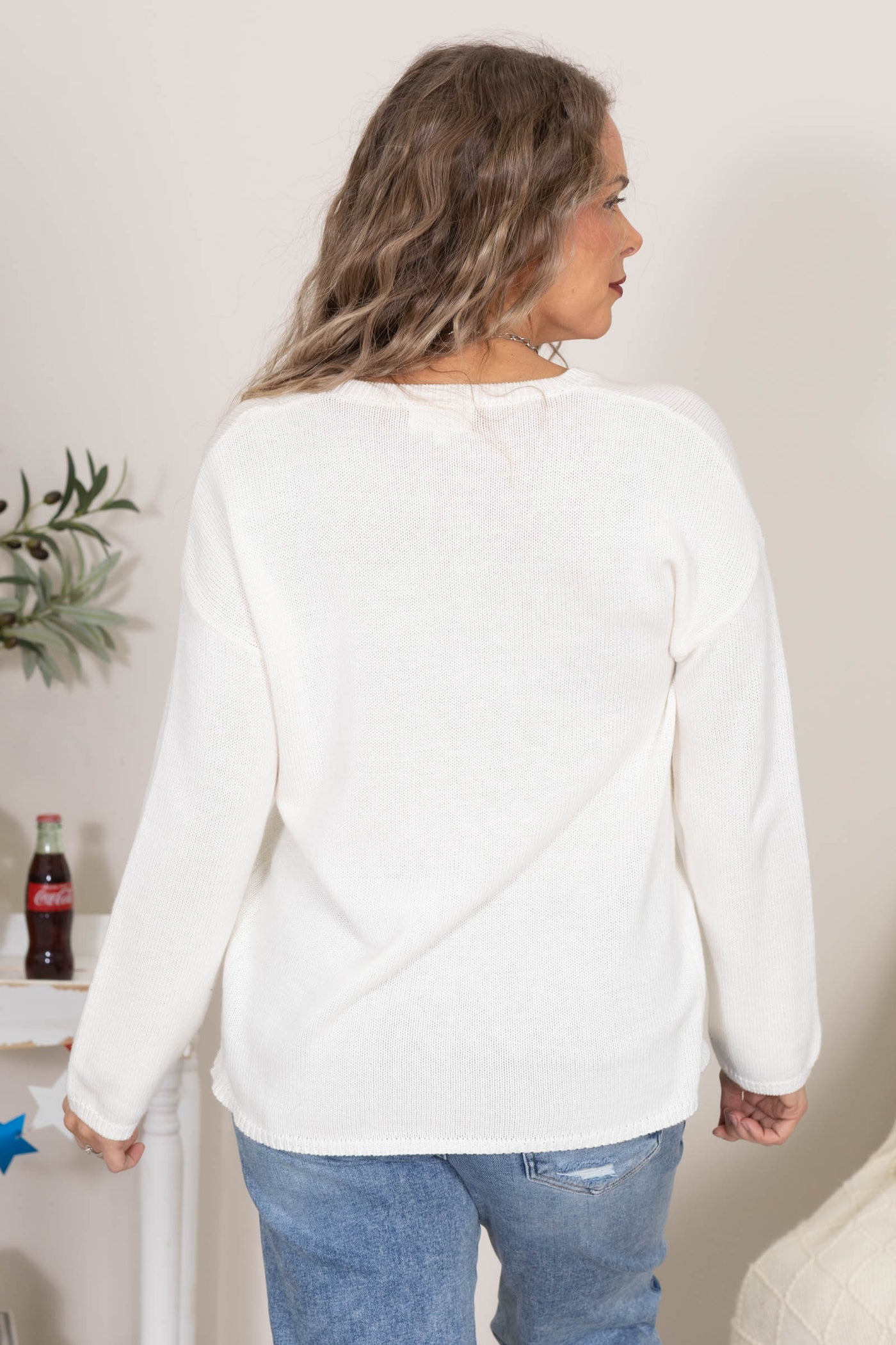 Ivory American Flag Heart Sweater Top