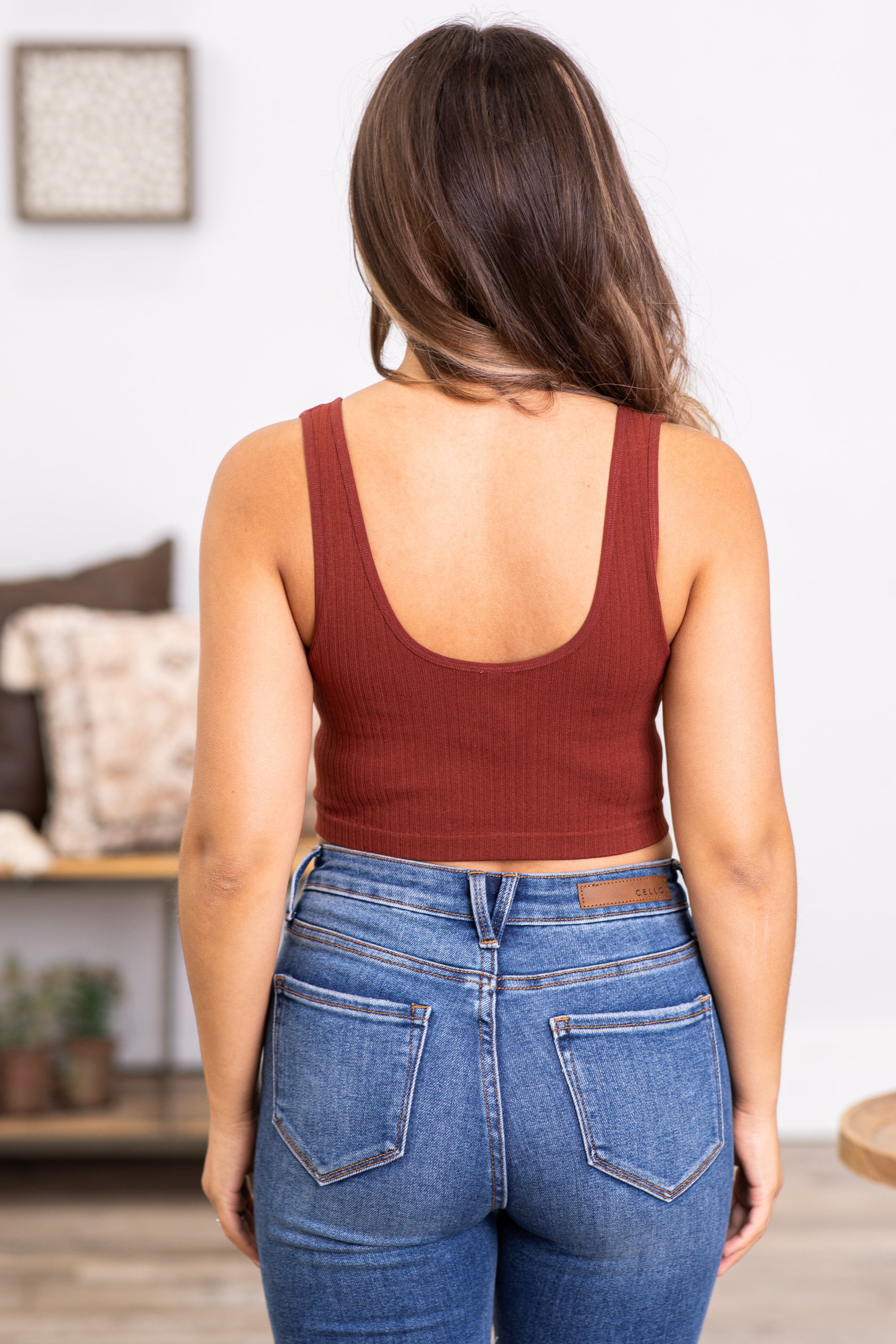 Rust Ribbed Notch Neck Bralette - Filly Flair