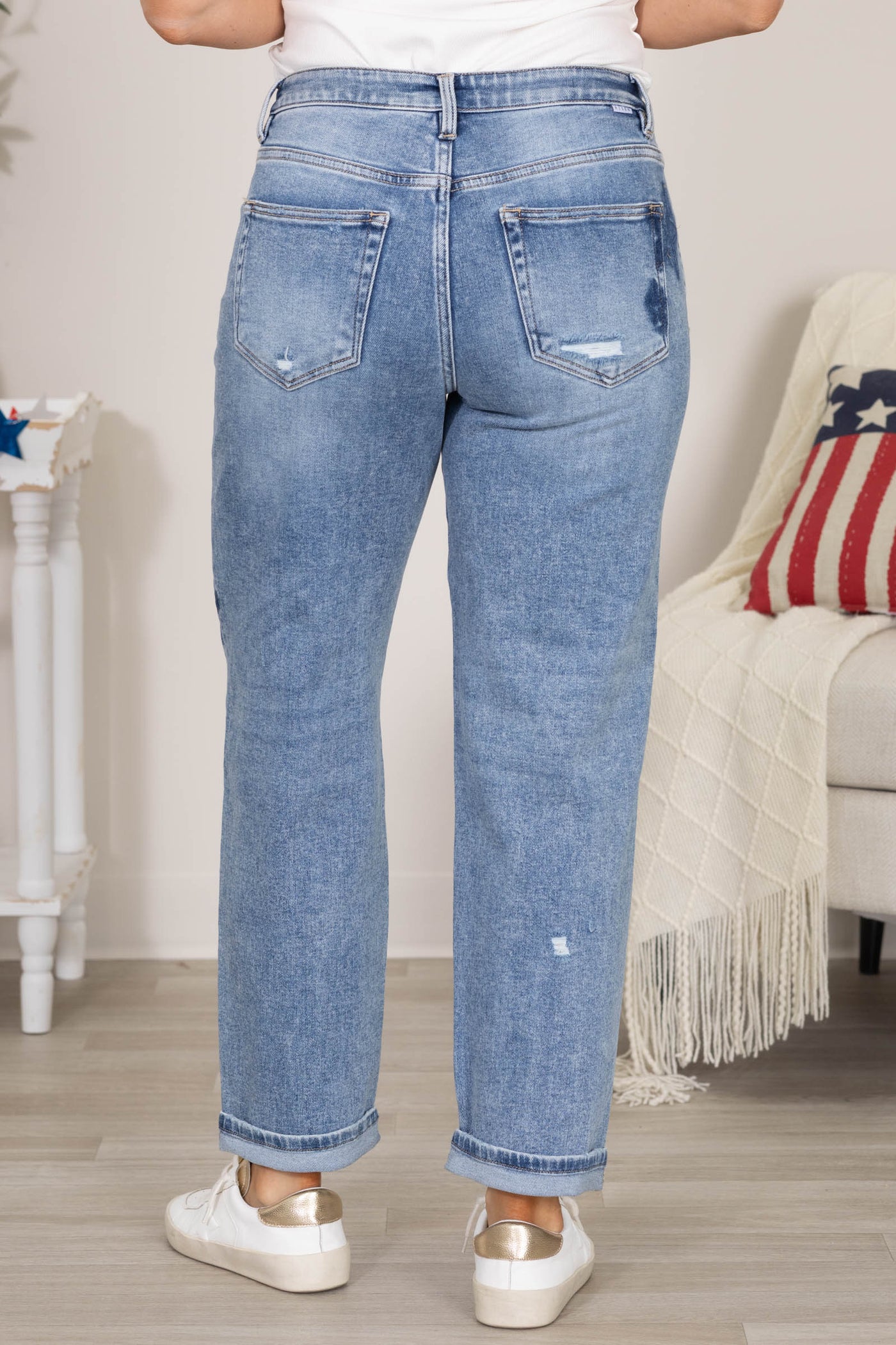 Risen Mid Rise Boyfriend Star Shadow Cuffed Jeans