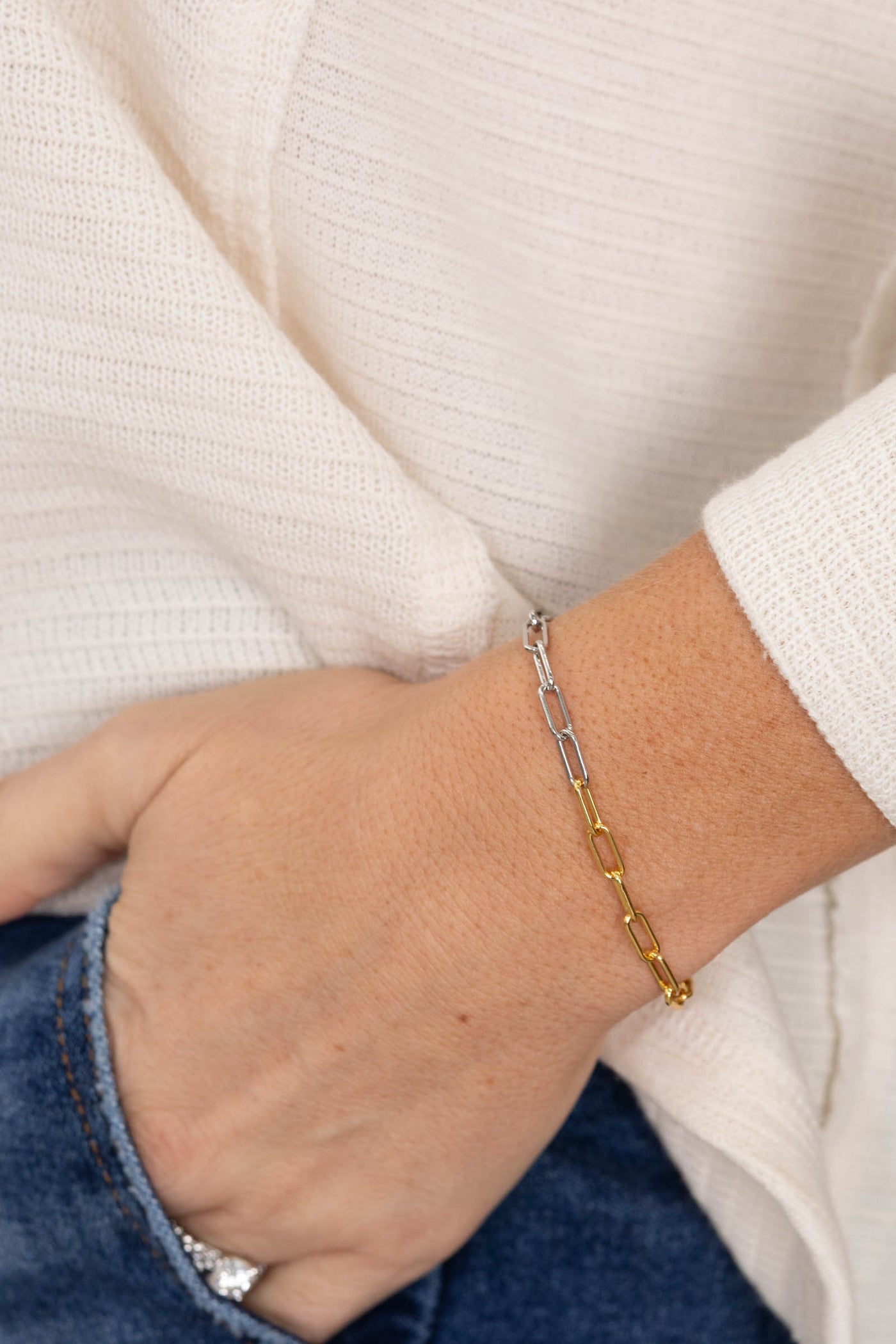 Mixed Metal Paper Clip Chain Bracelet