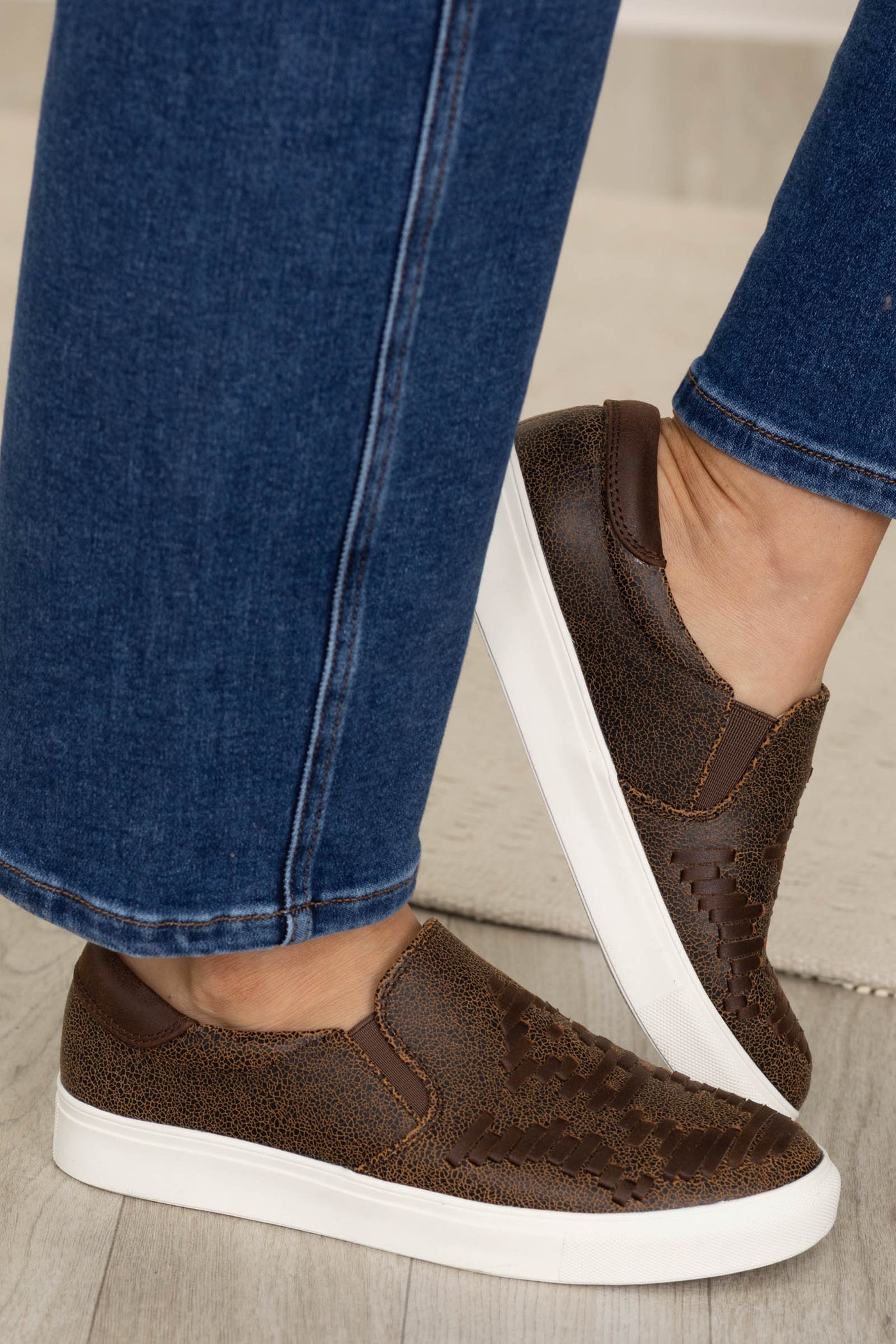 Brown Woven Slip On Shoe