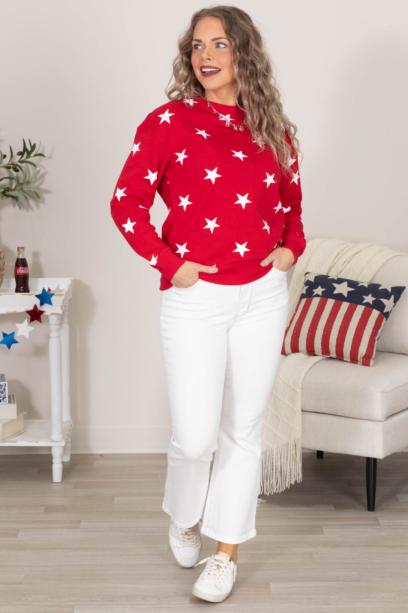 Red All-Over Star Crew Neck