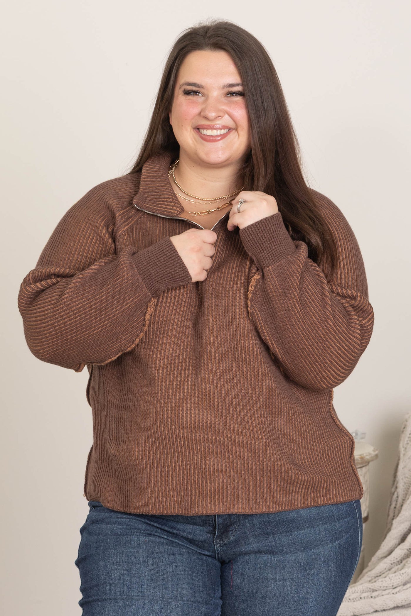 Two Tone Half Zip Sweater