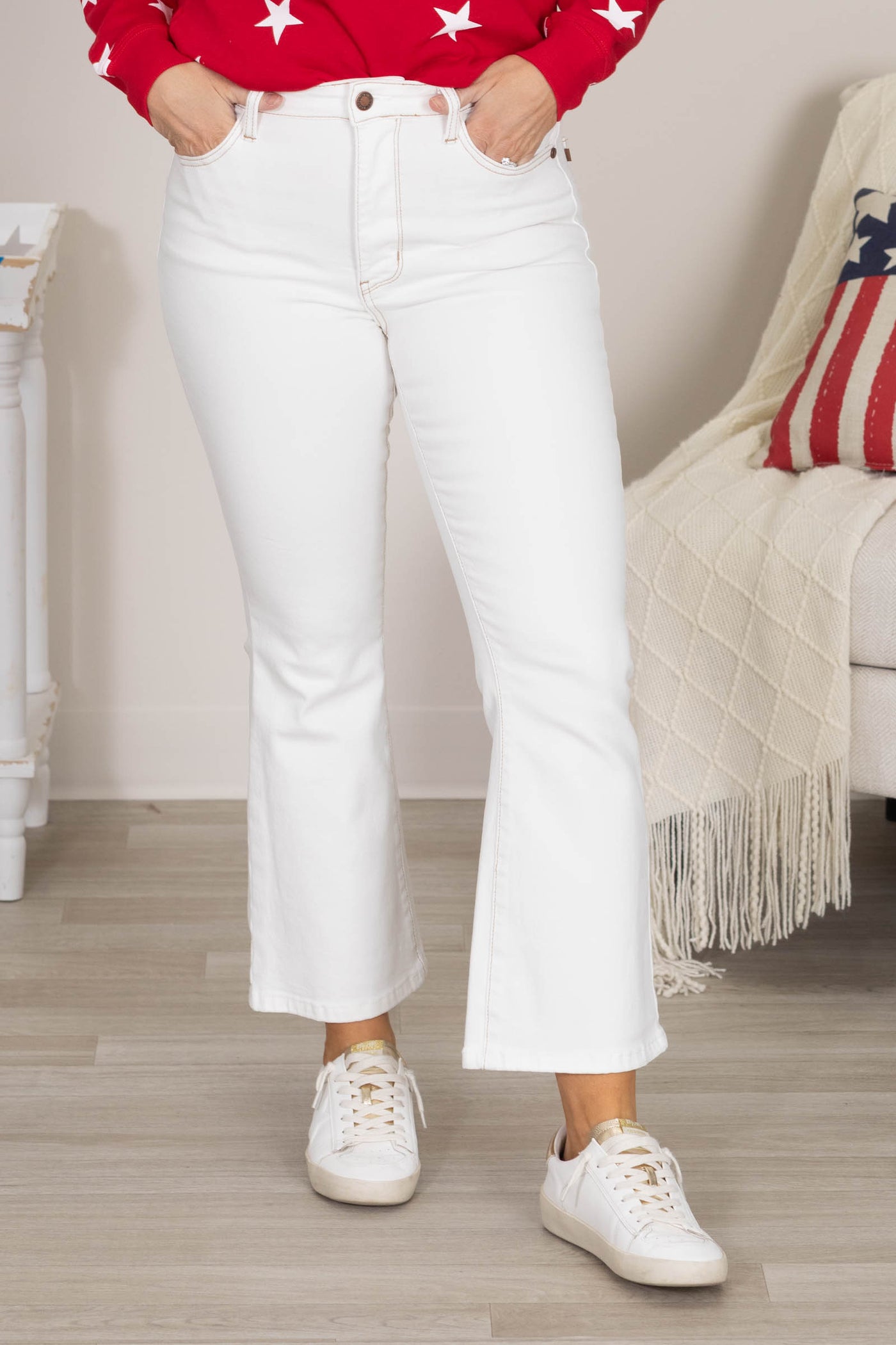 Judy Blue Off White High Waist Kick Flare Jean