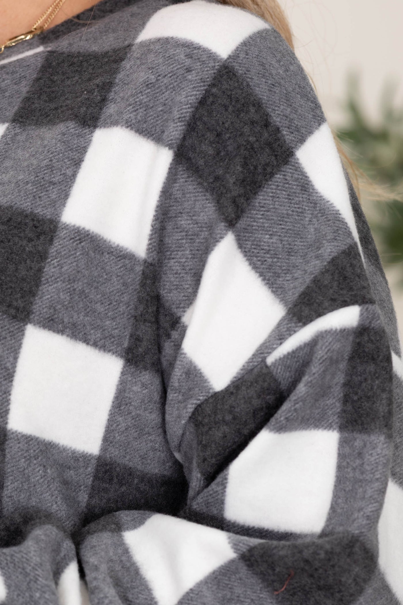 Buffalo Check Plaid Hacci Knit Tops