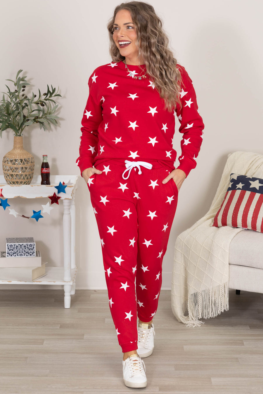 Red All-Over Star Fleece Joggers