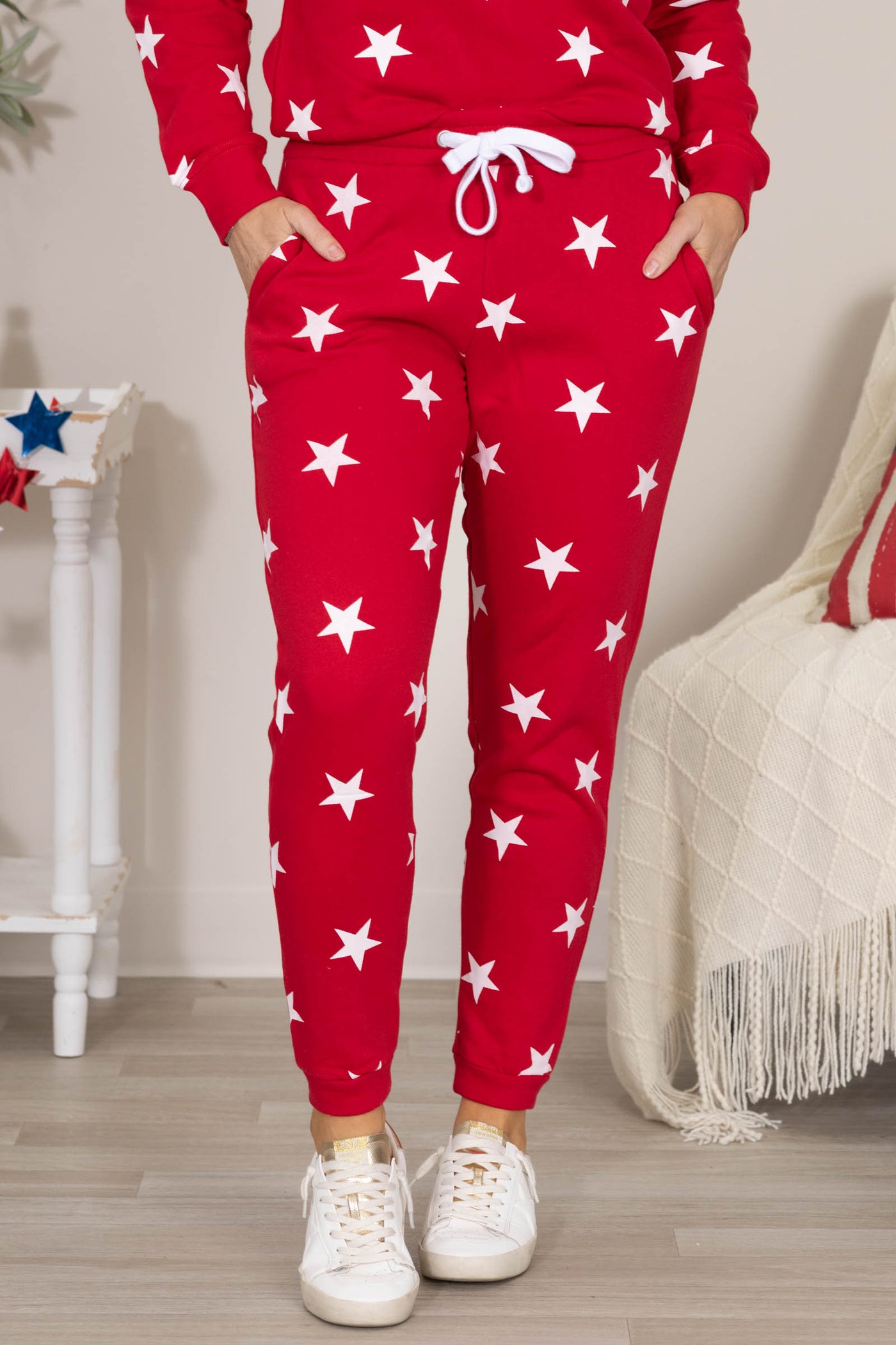 Red All-Over Star Fleece Joggers