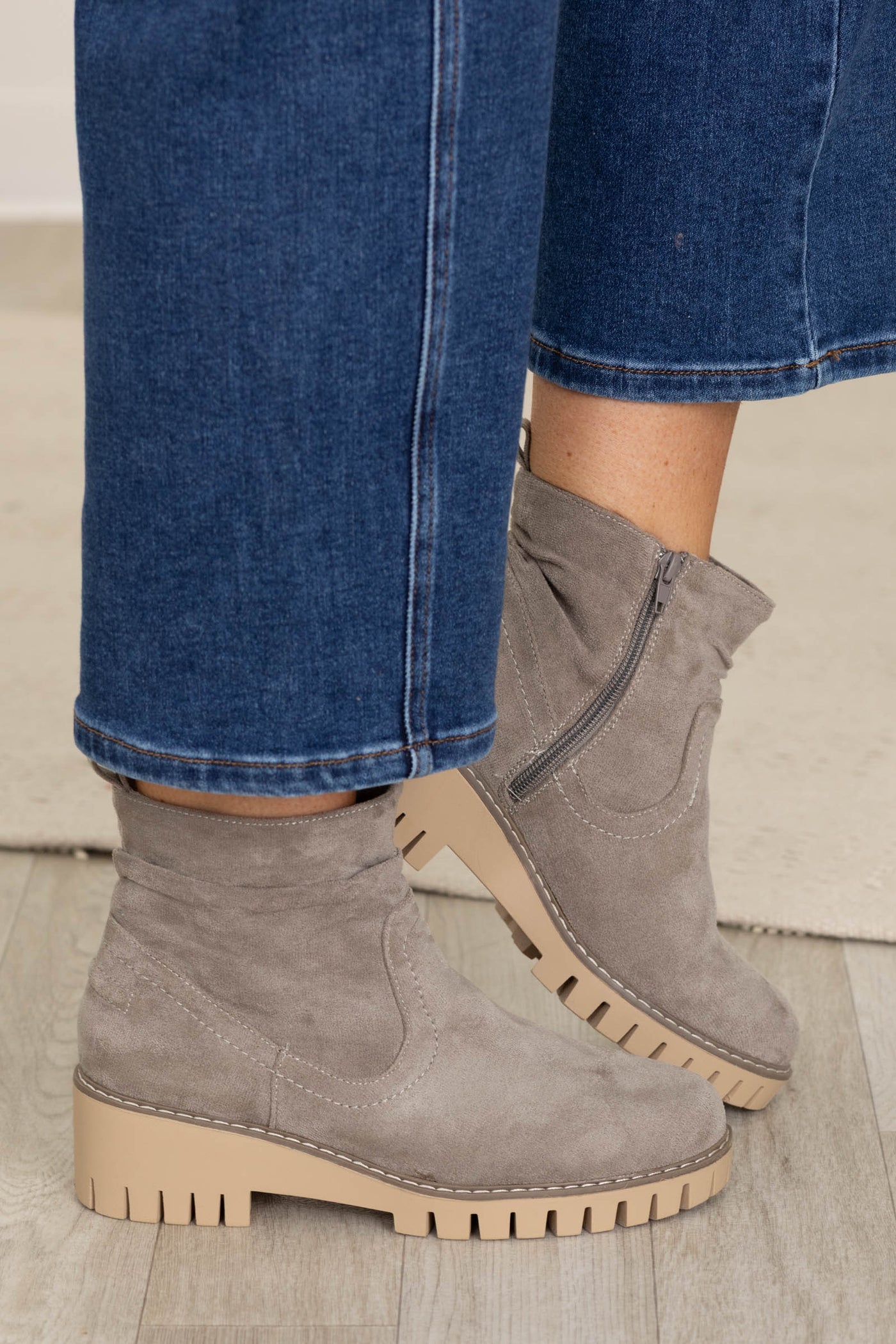 Micro Suede Lug Sole Boot With Slouch Detail