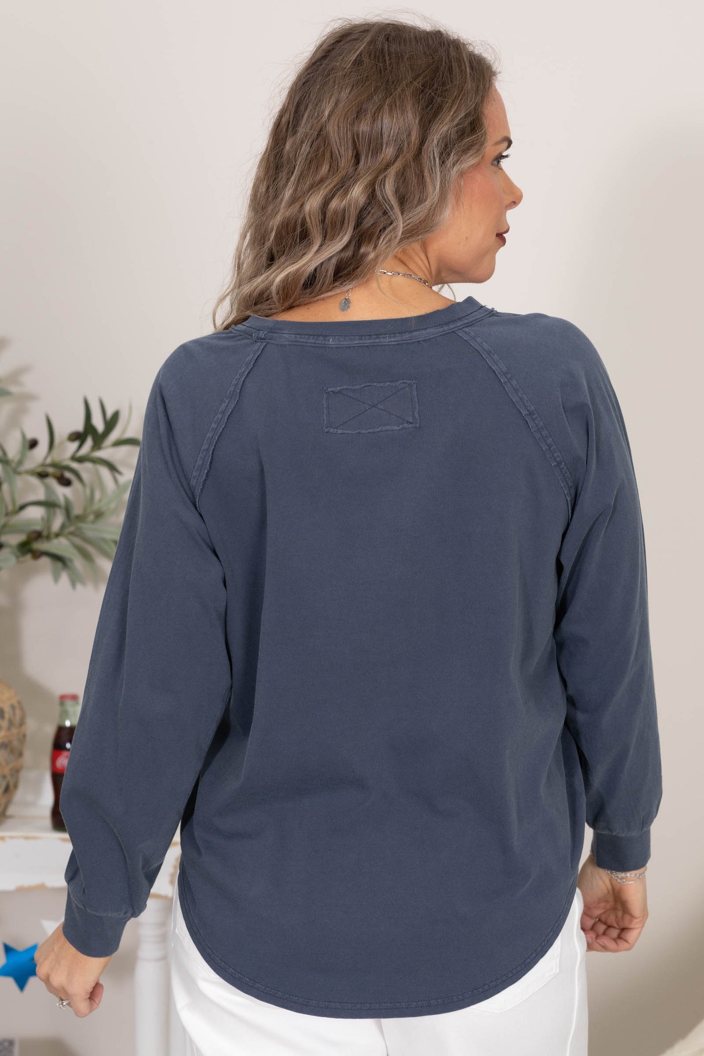 Navy USA Graphic Raglan Long Sleeve Knit Top