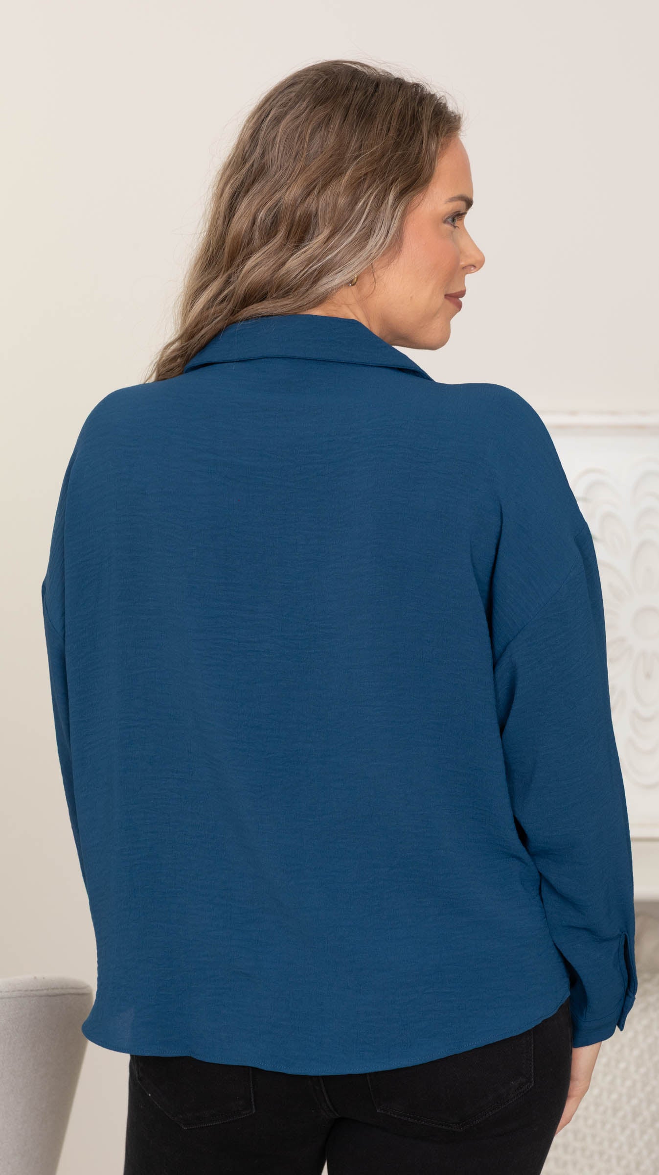 Teal Airflow Collared Long Sleeve Top