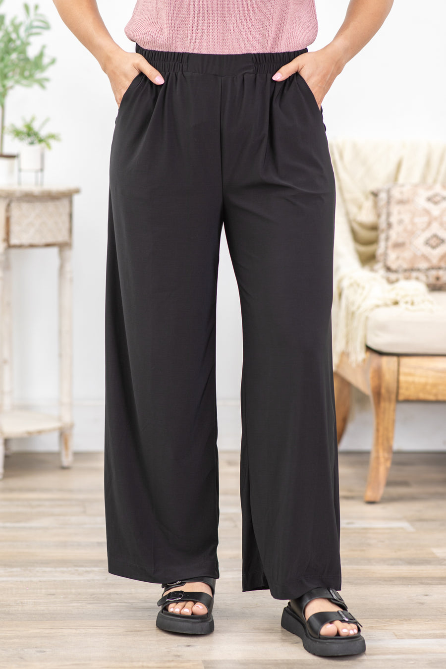Black High Waisted Solid Knit Pant