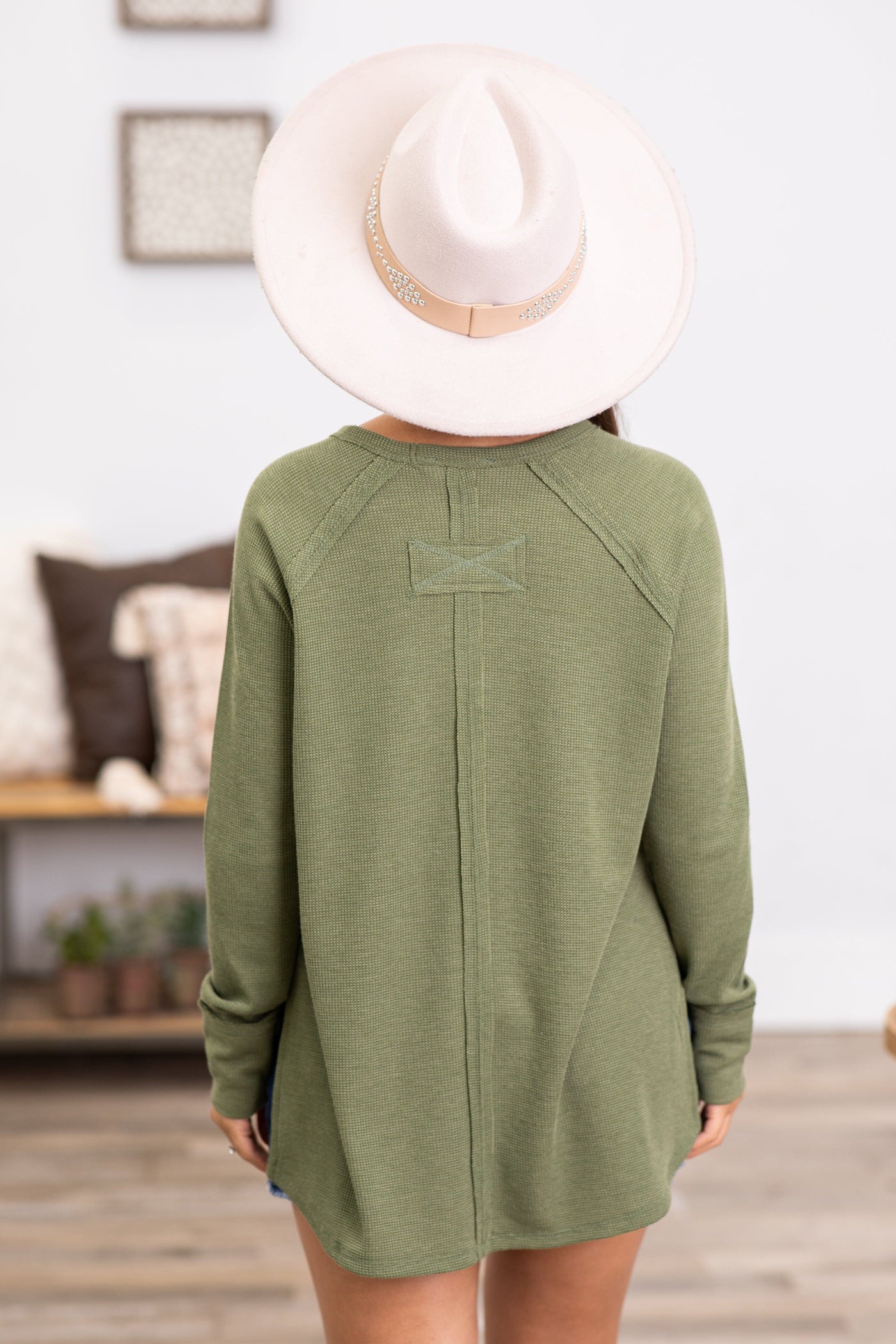Olive Baby Waffle Knit Top With Side Slit - Filly Flair