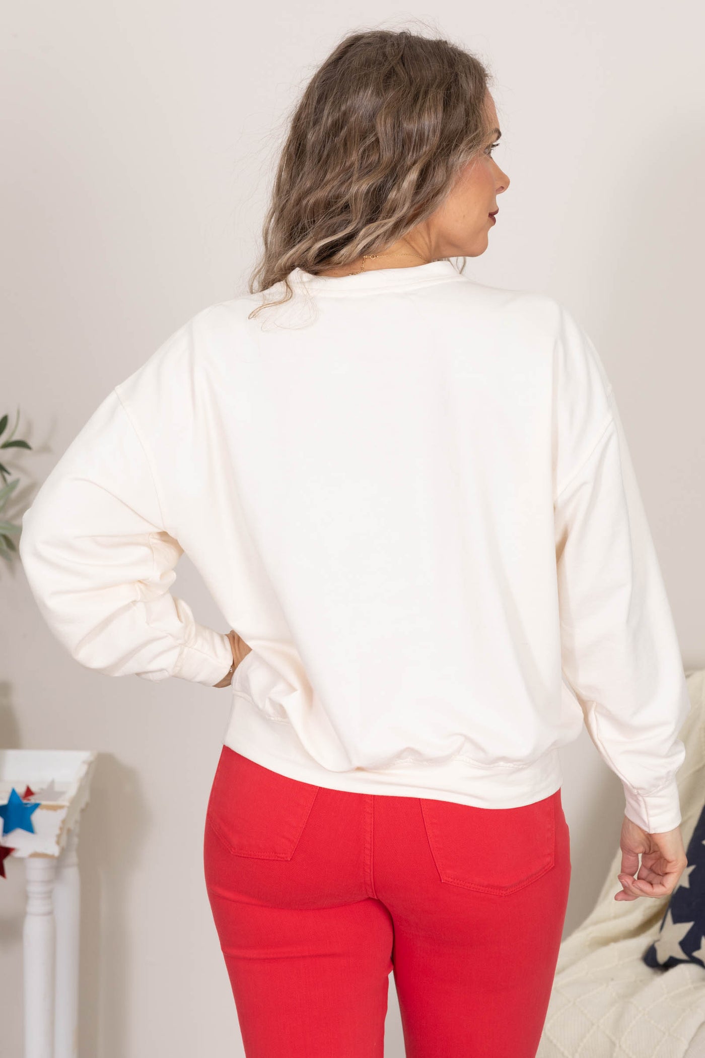 Cream USA Varsity Letter Long Sleeve Knit Top