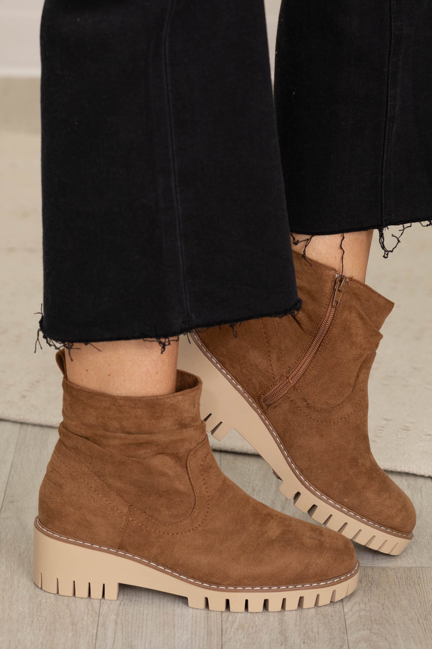 Micro Suede Lug Sole Boot With Slouch Detail