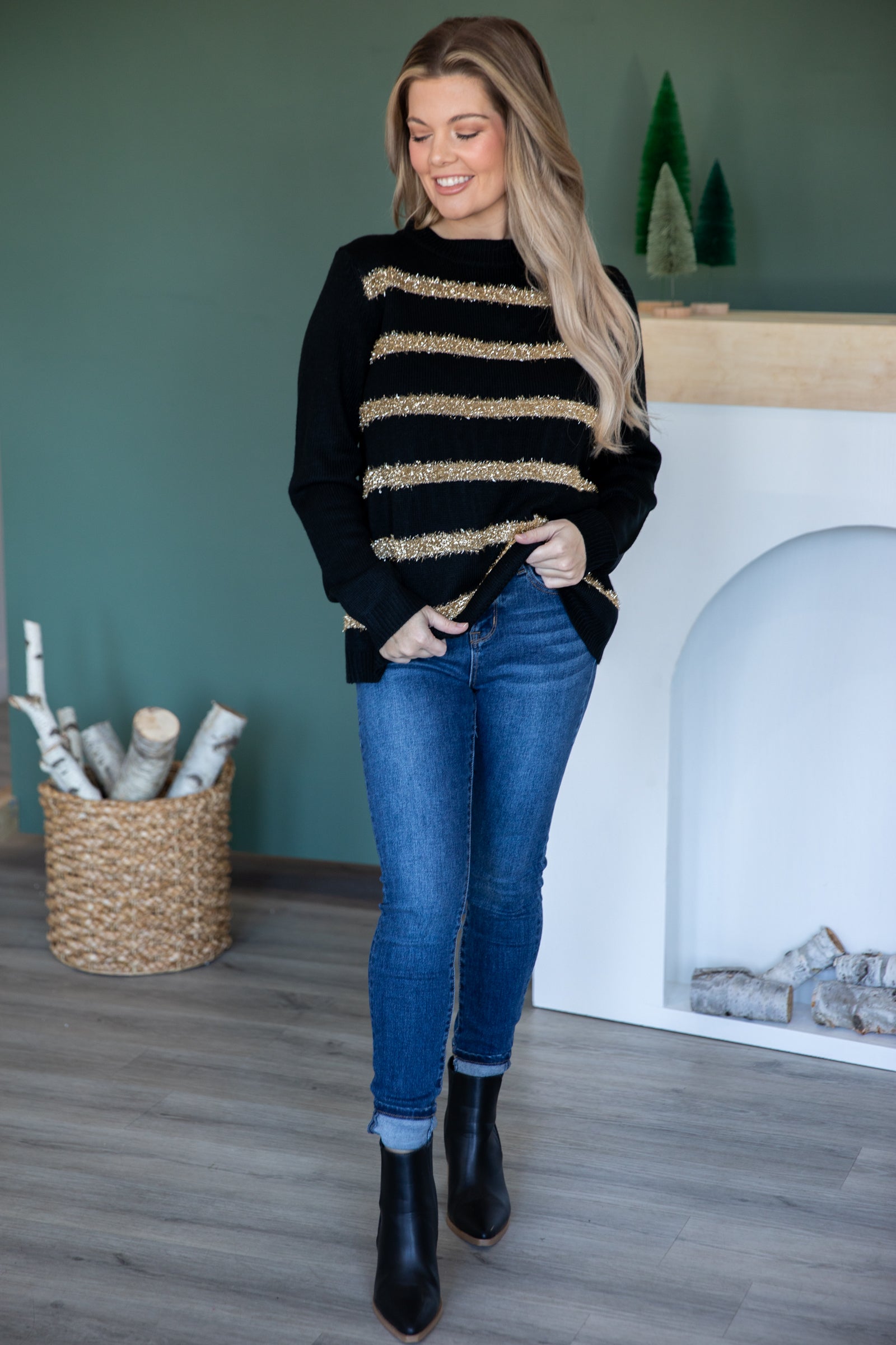Black Sweater With Gold Lurex Stripes