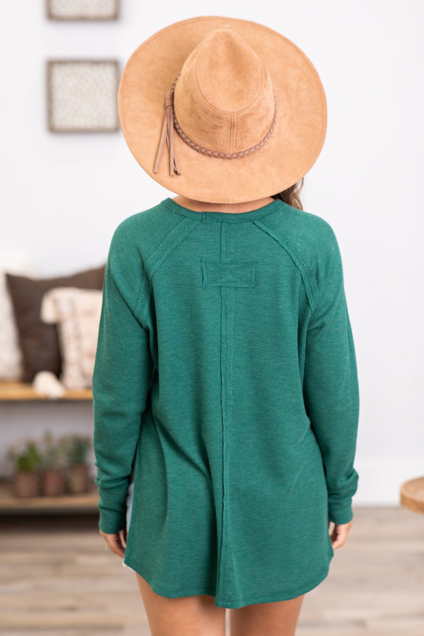 Green Baby Waffle Knit Top With Side Slit - Filly Flair
