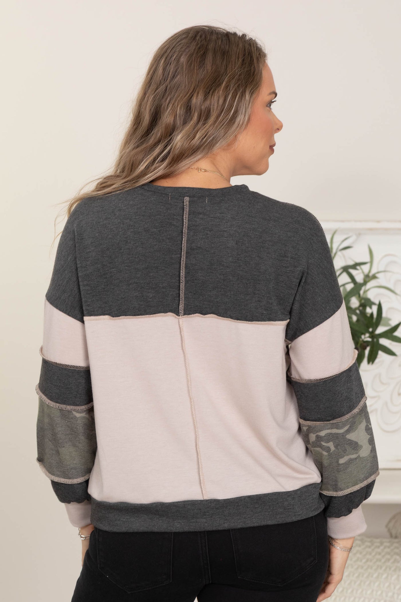 Olive Camo Colorblock Long Sleeve Top