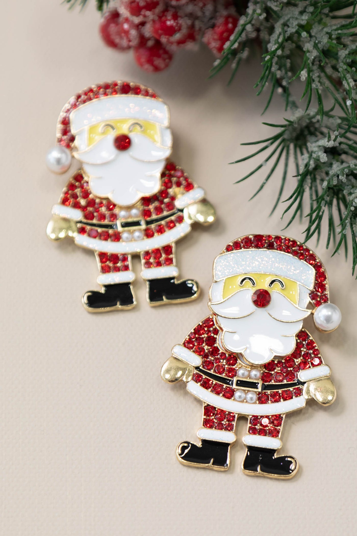 Rhinestone Enamel Santa Claus Drop Earrings