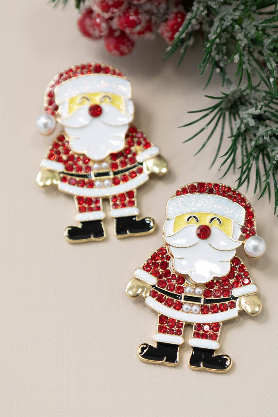 Rhinestone Enamel Santa Claus Drop Earrings