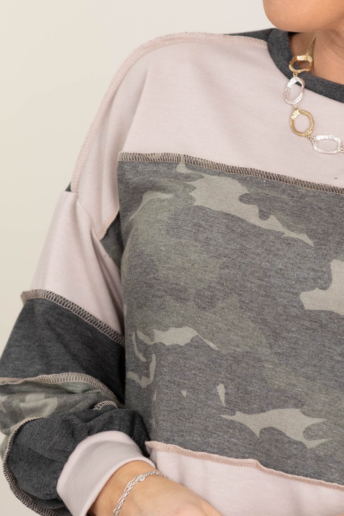 Olive Camo Colorblock Long Sleeve Top