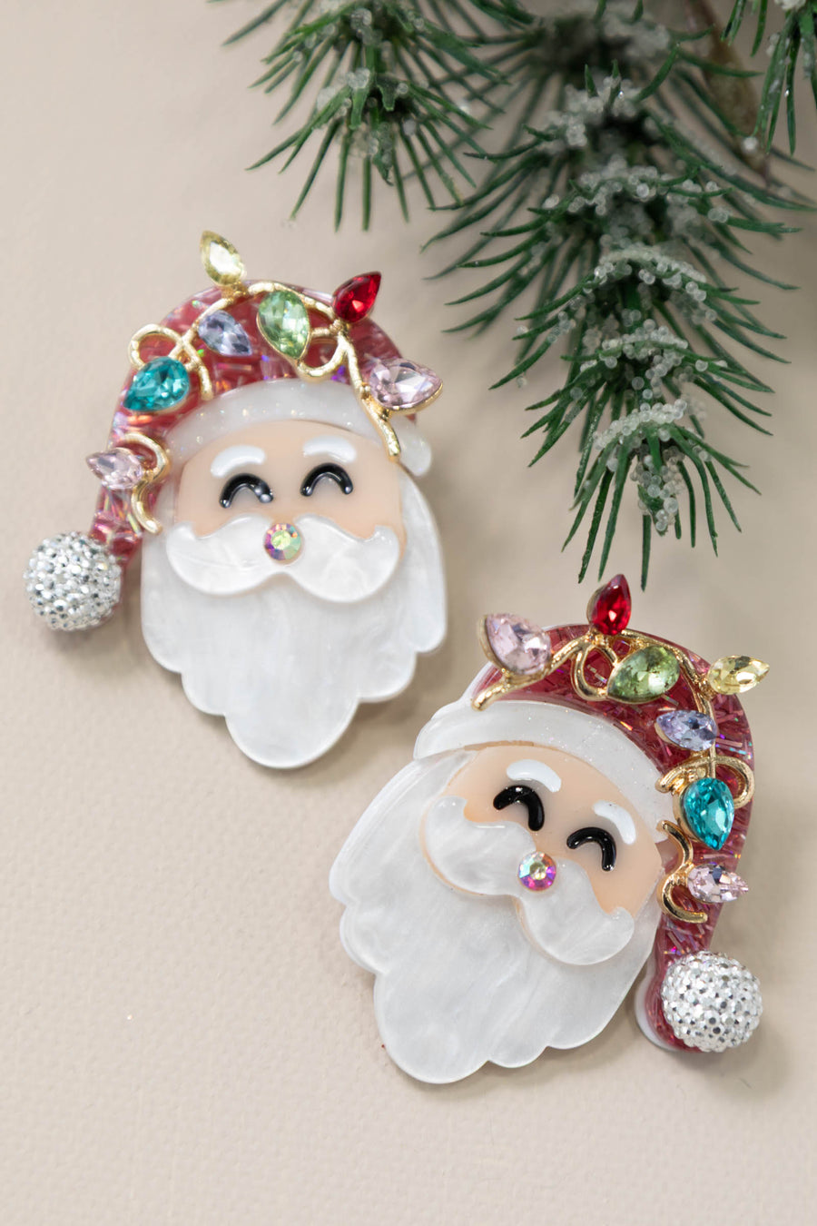 Glitter Acetate Santa Post Drop Earrings