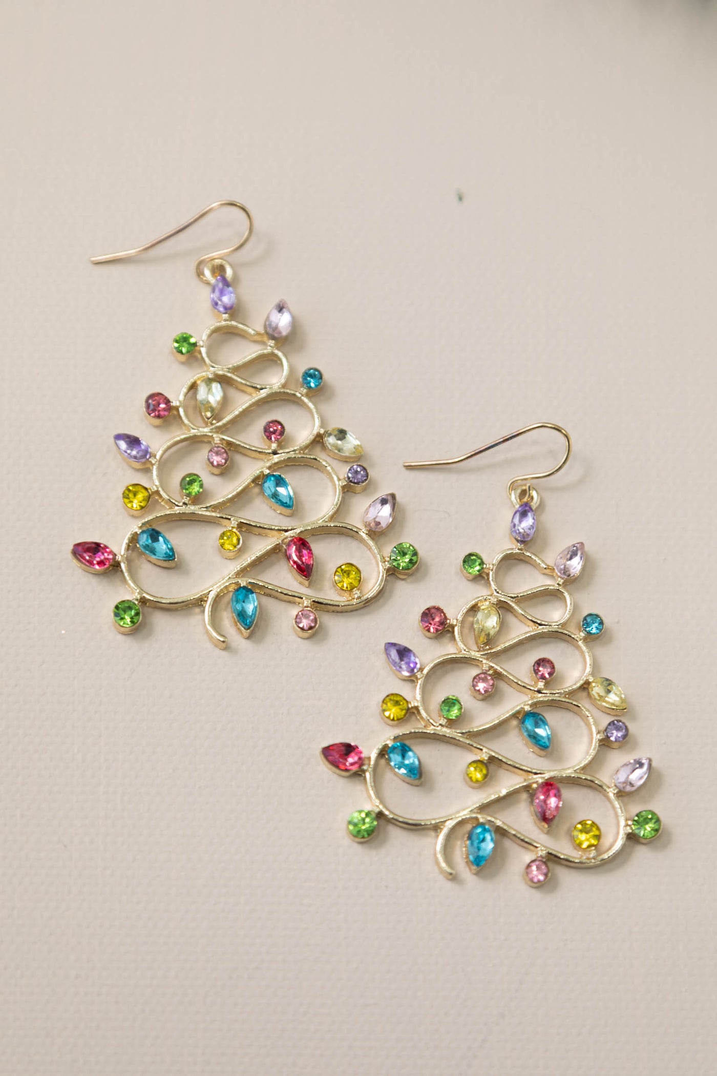 Gold Christmas Tree Drop Rhinestone Earrings