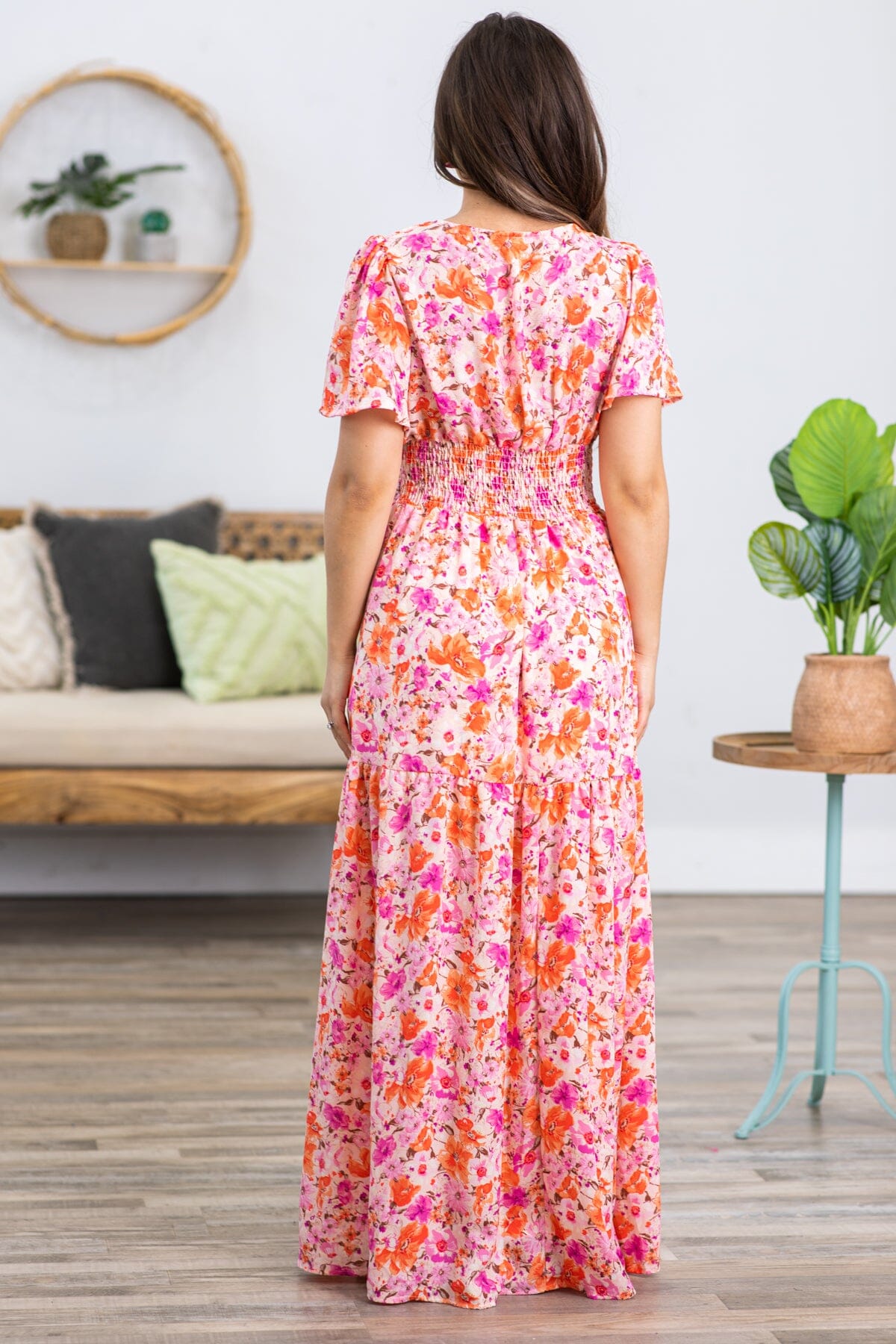 Pink and Coral Short Sleeve Maxi Dress - Filly Flair