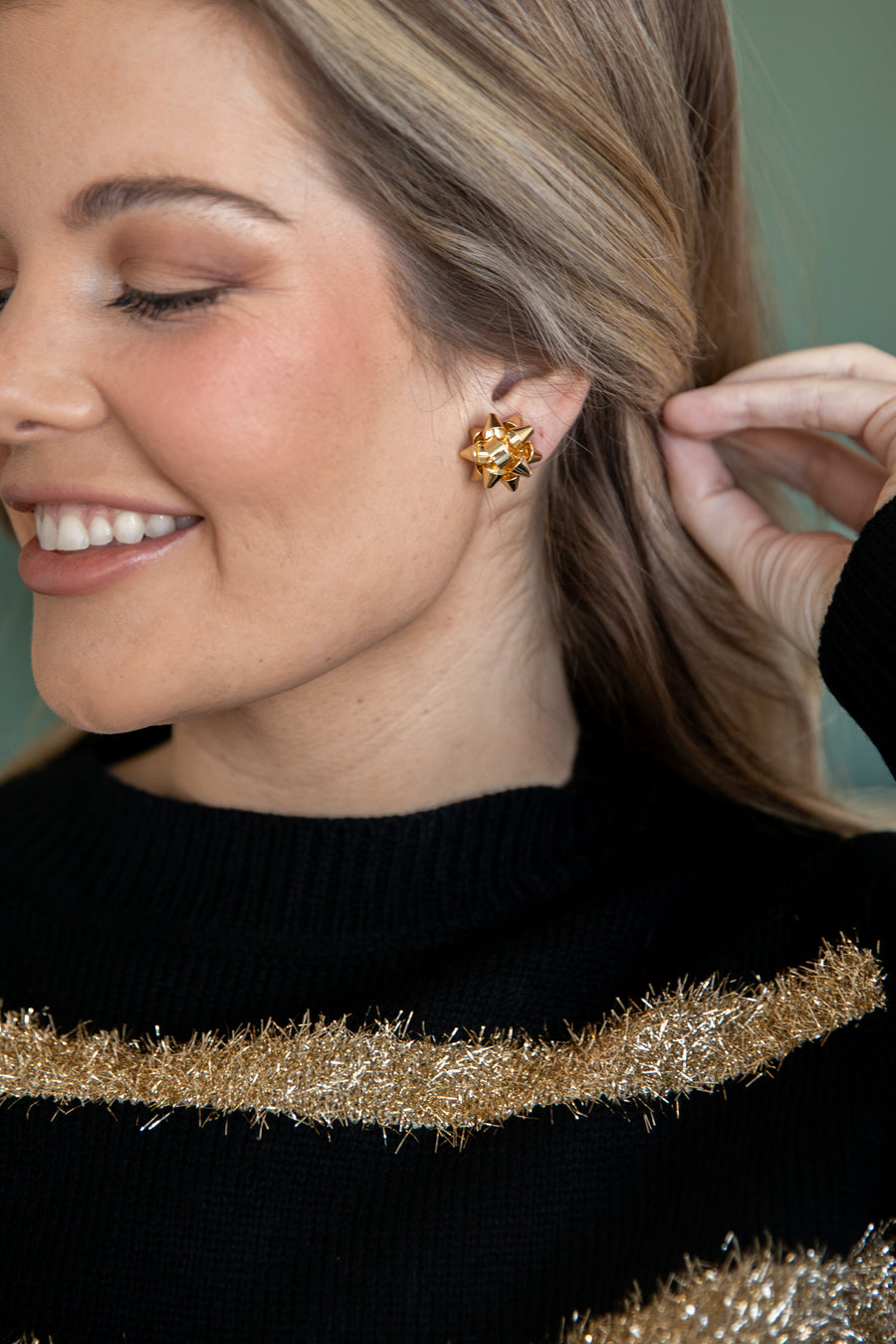 Gold Christmas Bow Stud Earrings