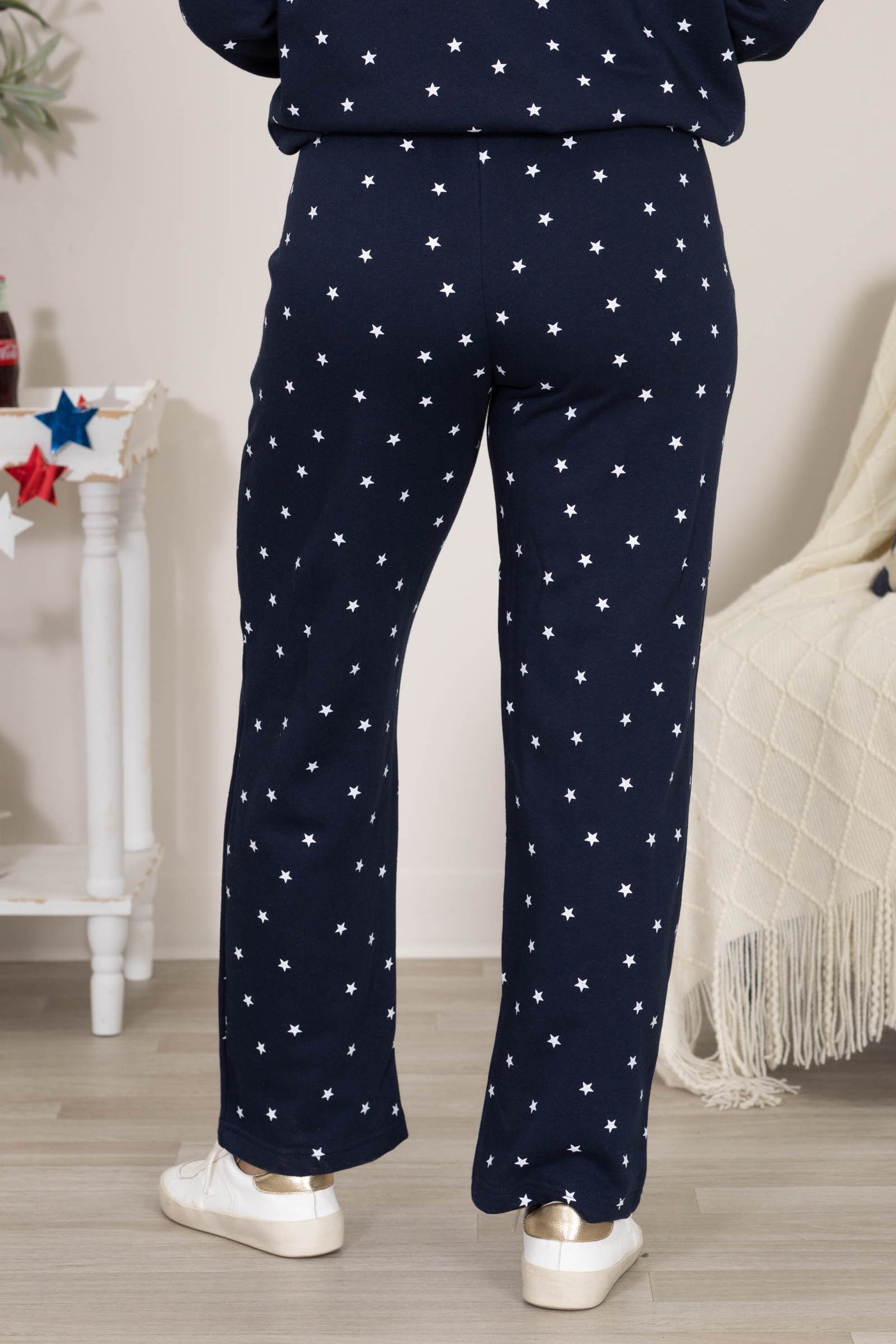 Navy Fleece Pants With Star Print