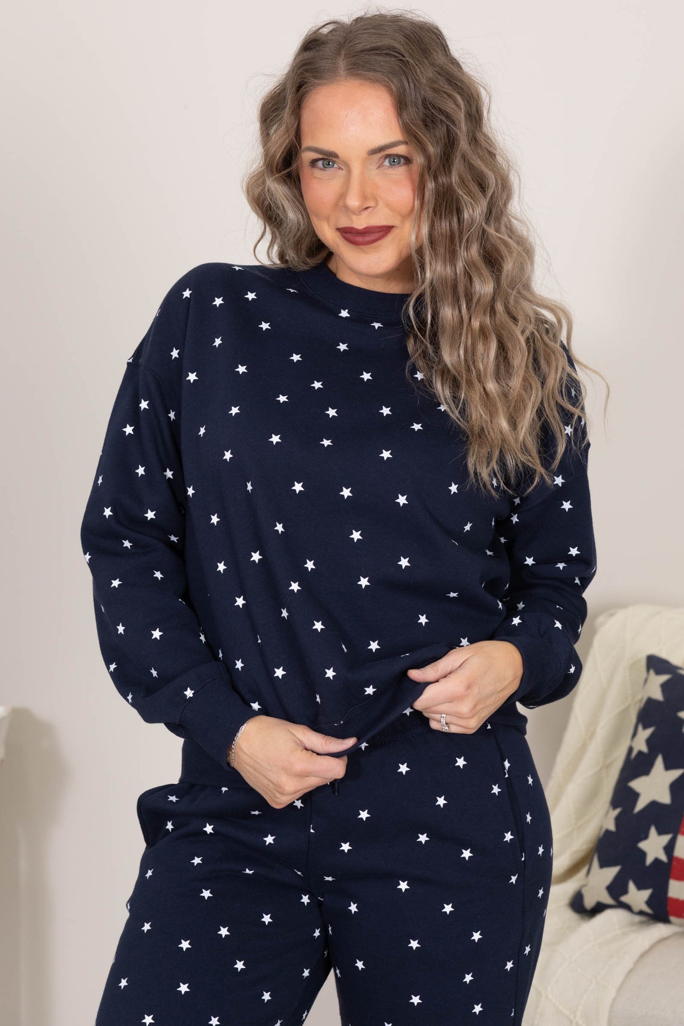 Navy Fleece Sweatshirt With Star Print