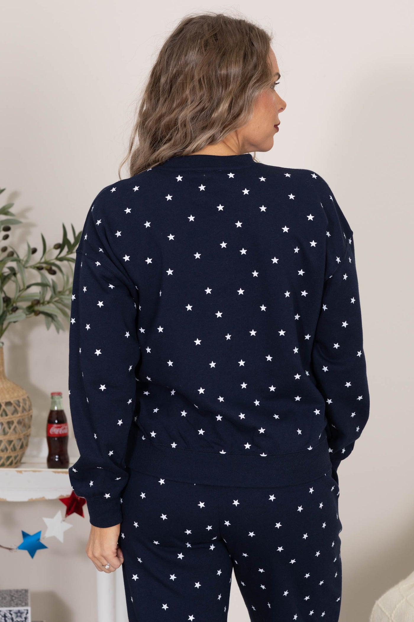 Navy Fleece Sweatshirt With Star Print