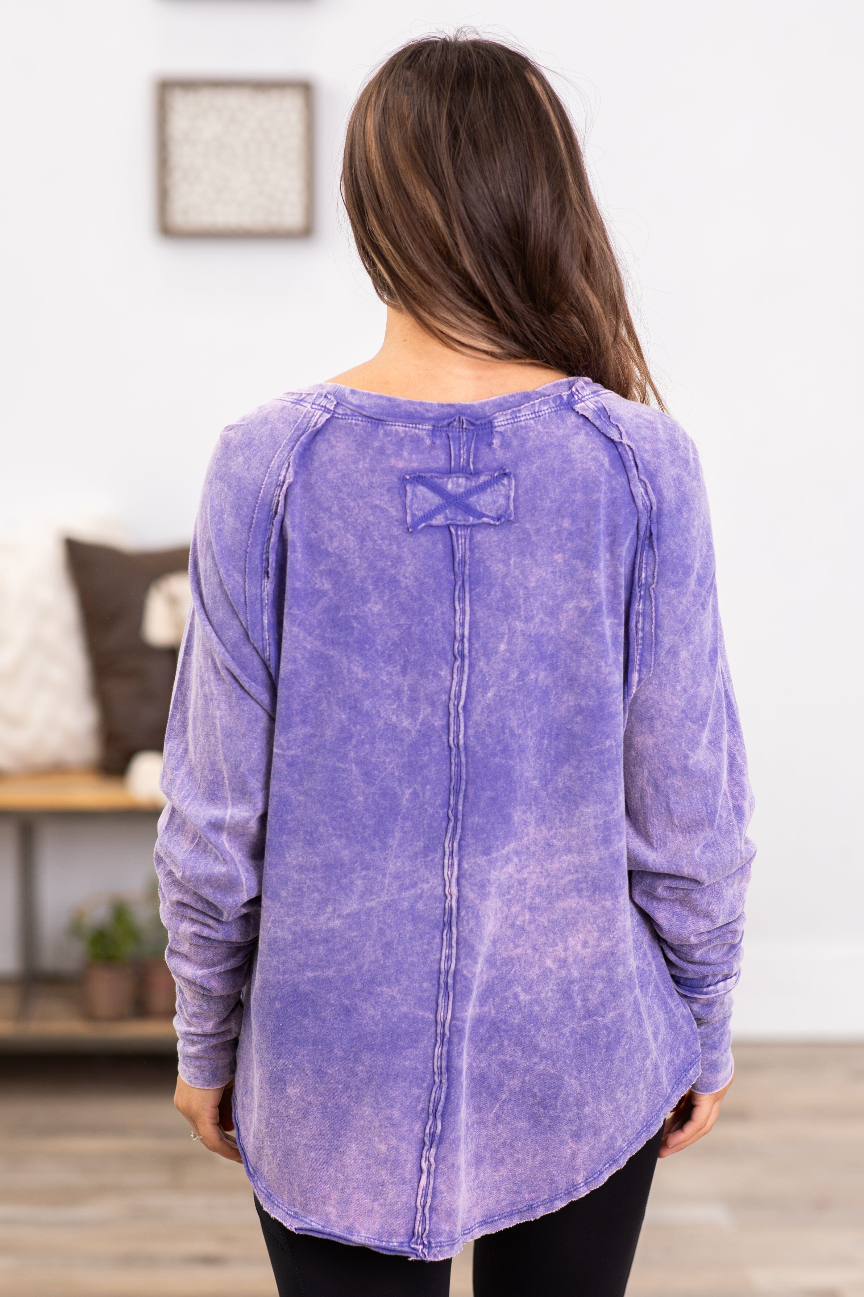 Lavender Washed Raglan Sleeve Top - Filly Flair
