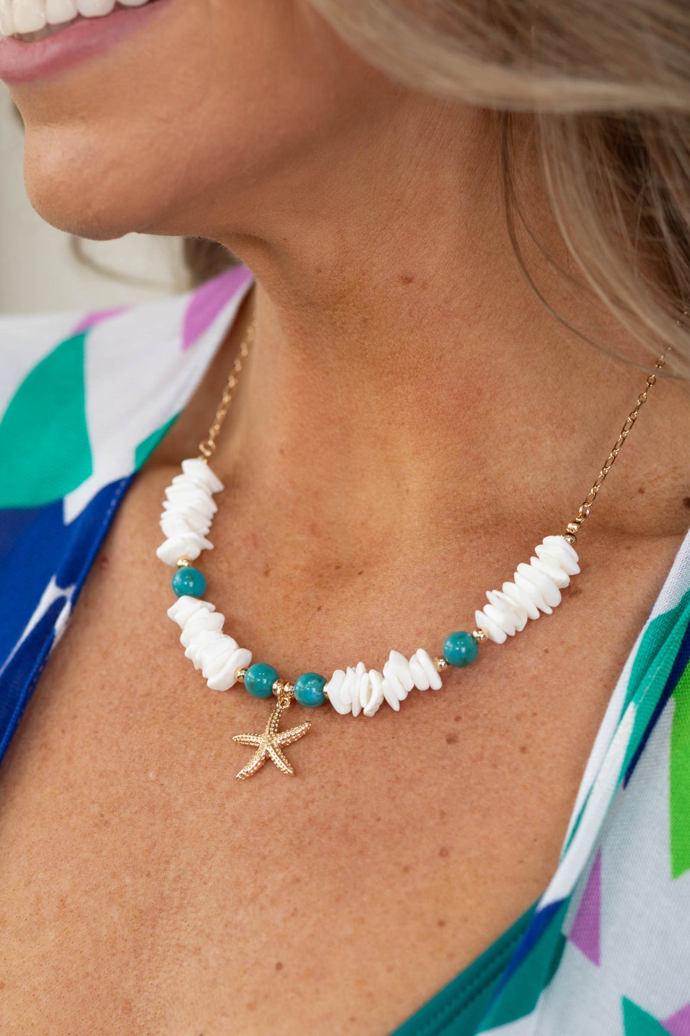 Gold Shell Beads With Star Pendant Necklace
