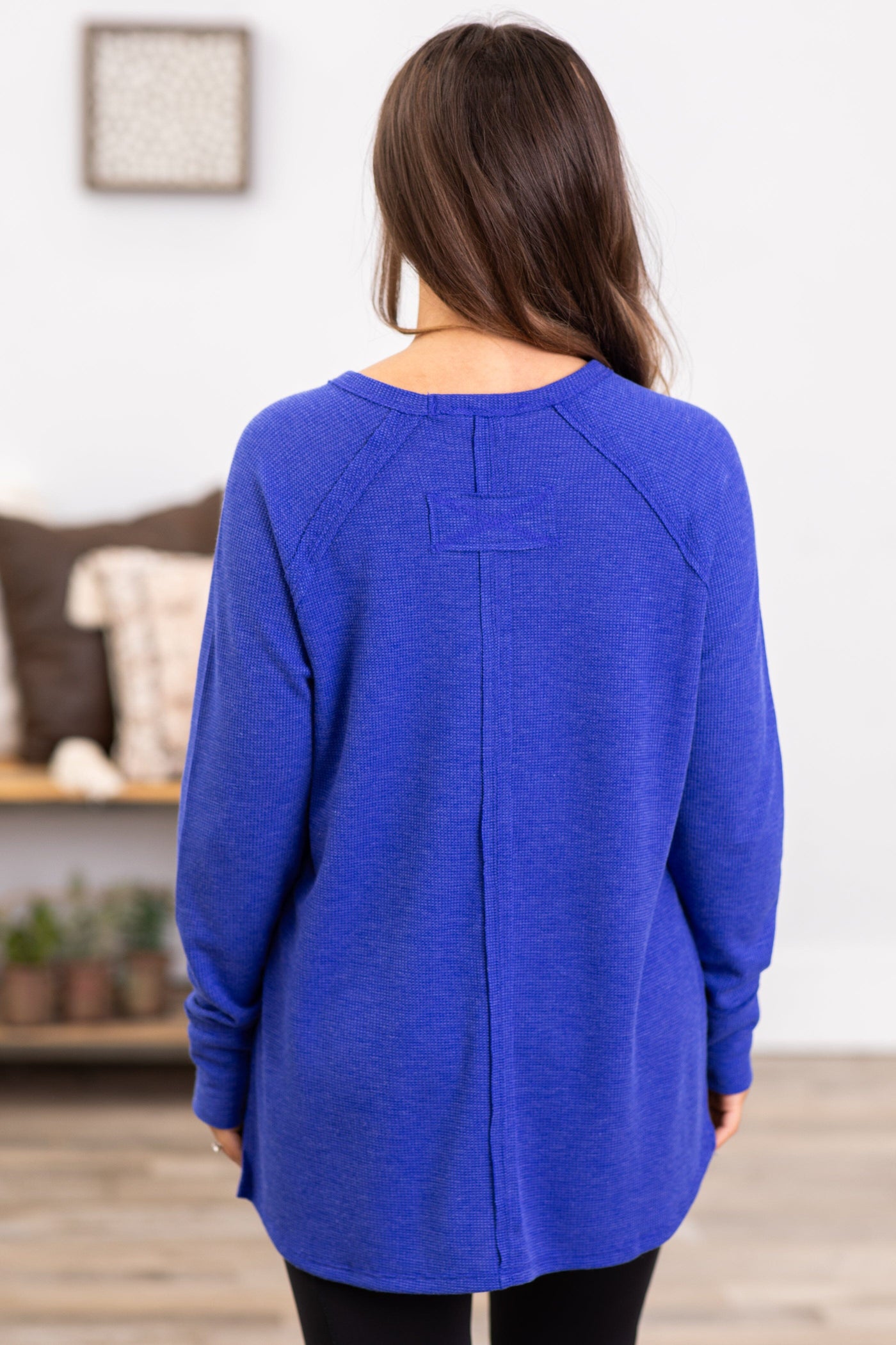 Cobalt Baby Waffle Knit Top With Side Slit - Filly Flair